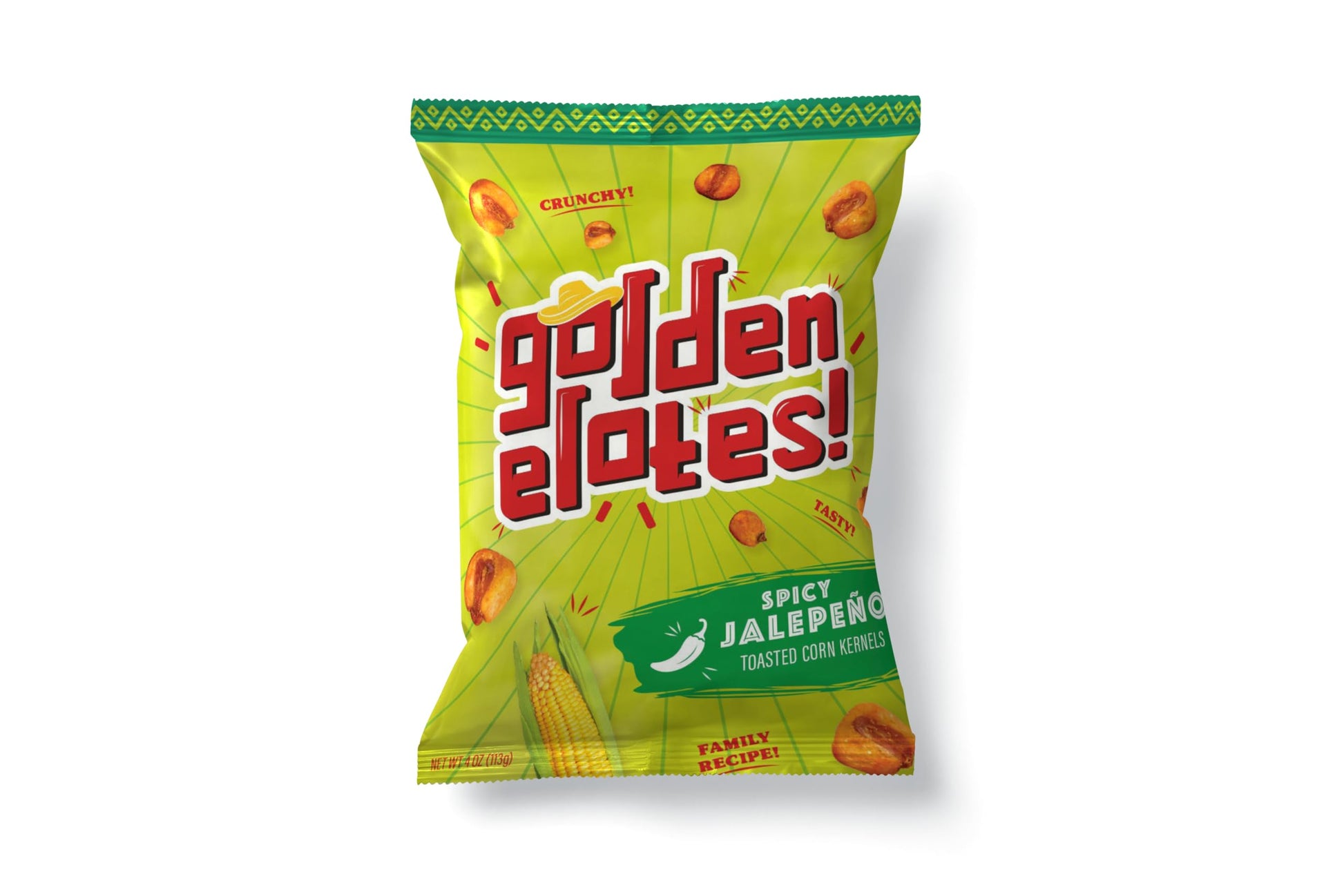 Golden Elotes - Crunchy Toasted Corn Snack | Jalapeno | Halal Certified, Bold Flavor, Super Crunchy, 4oz Bag (4OZ (Pack of 12))