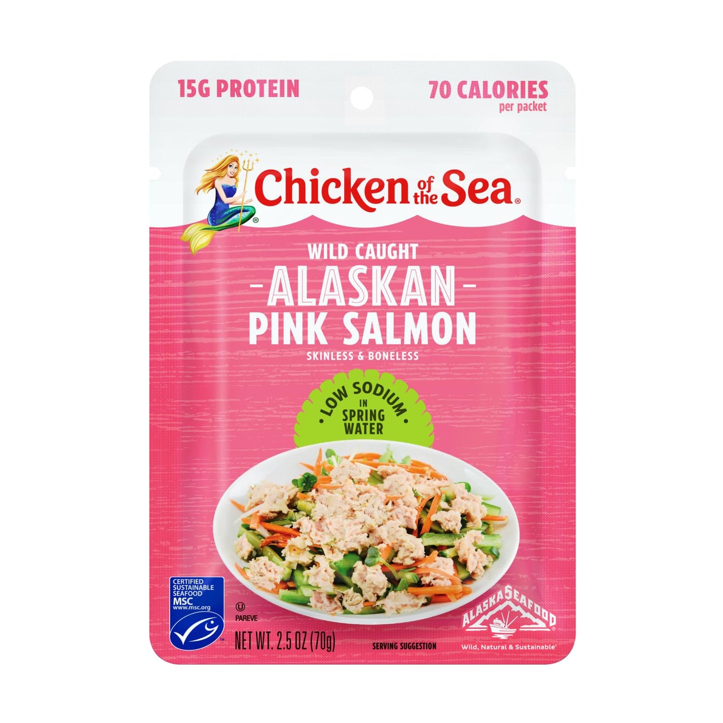 Chicken of the Sea Alaskan Pink Salmon, 2.5 oz. Packets (Box of 12), Wild Caught Salmon, Skinless & Boneless, Low Sodium