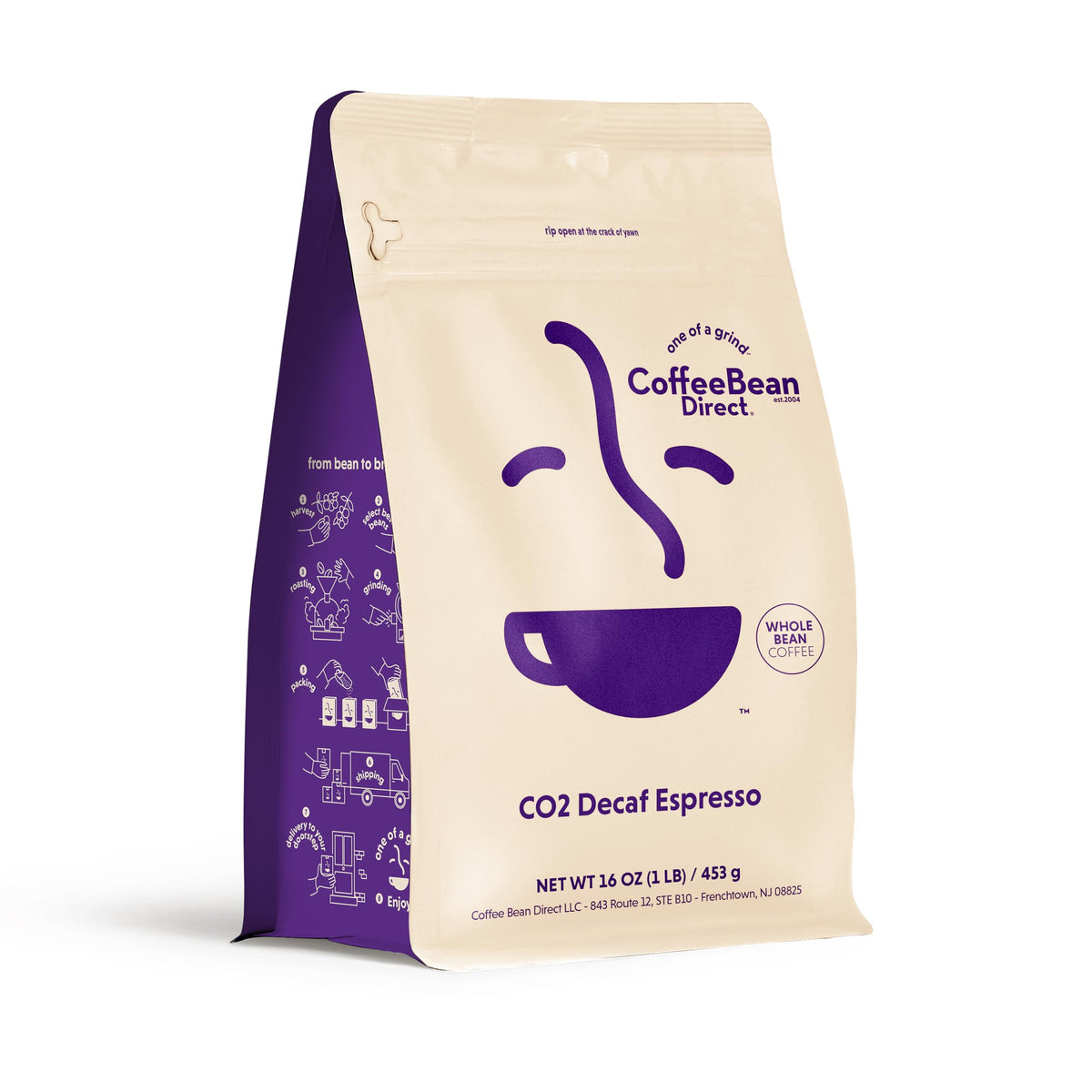 Coffee Bean Direct CO2 Espresso, Whole Bean Coffee, Dark Roast, 1 Pound Bag (Pack of 1)