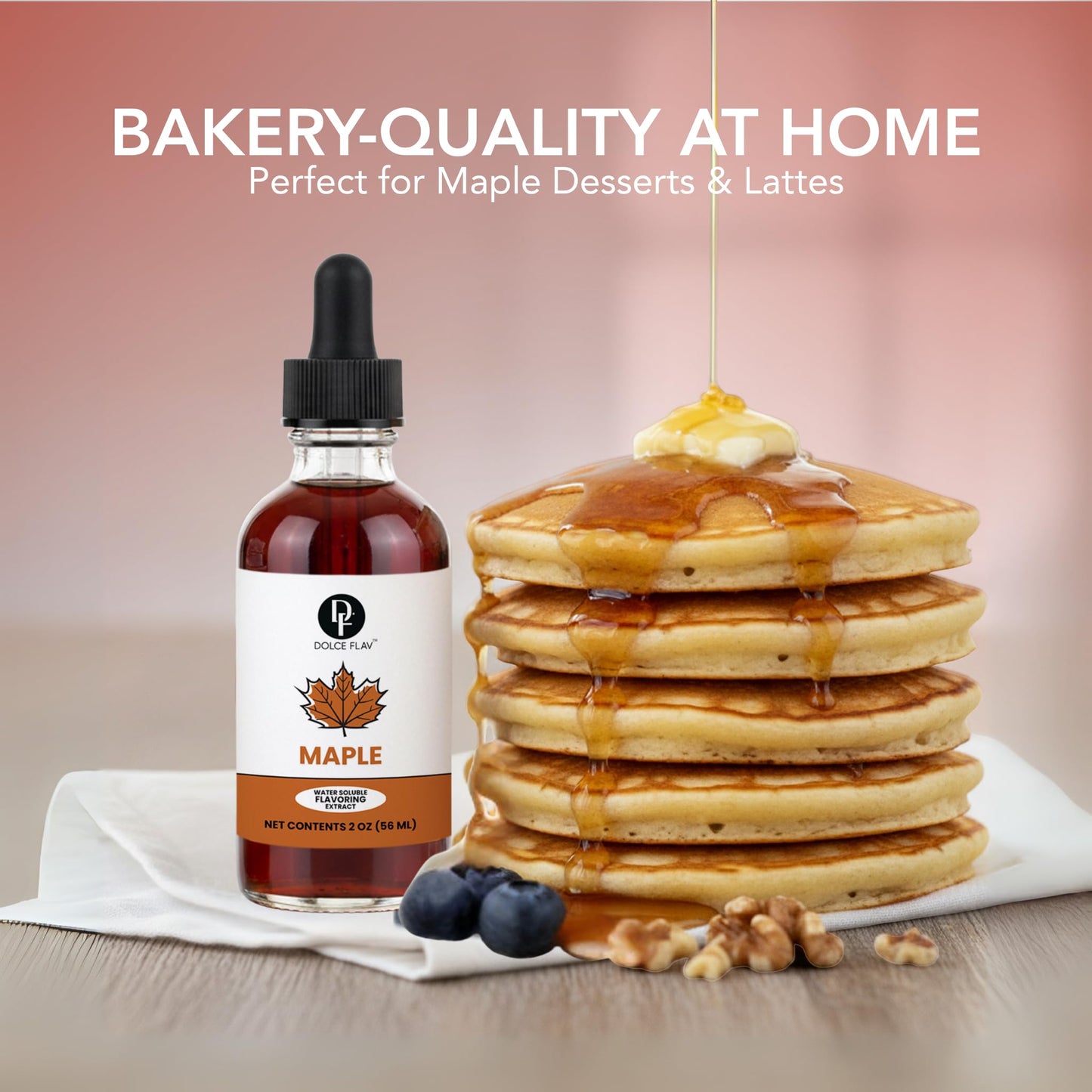 Dolce Flav Maple Extract - 2 Ounce Water-Soluble Multipurpose Flavoring Ideal for Baked Goods  Beverages  Coffee  Desserts & Ice Cream - Perfect Kitchen Gift for Holidays