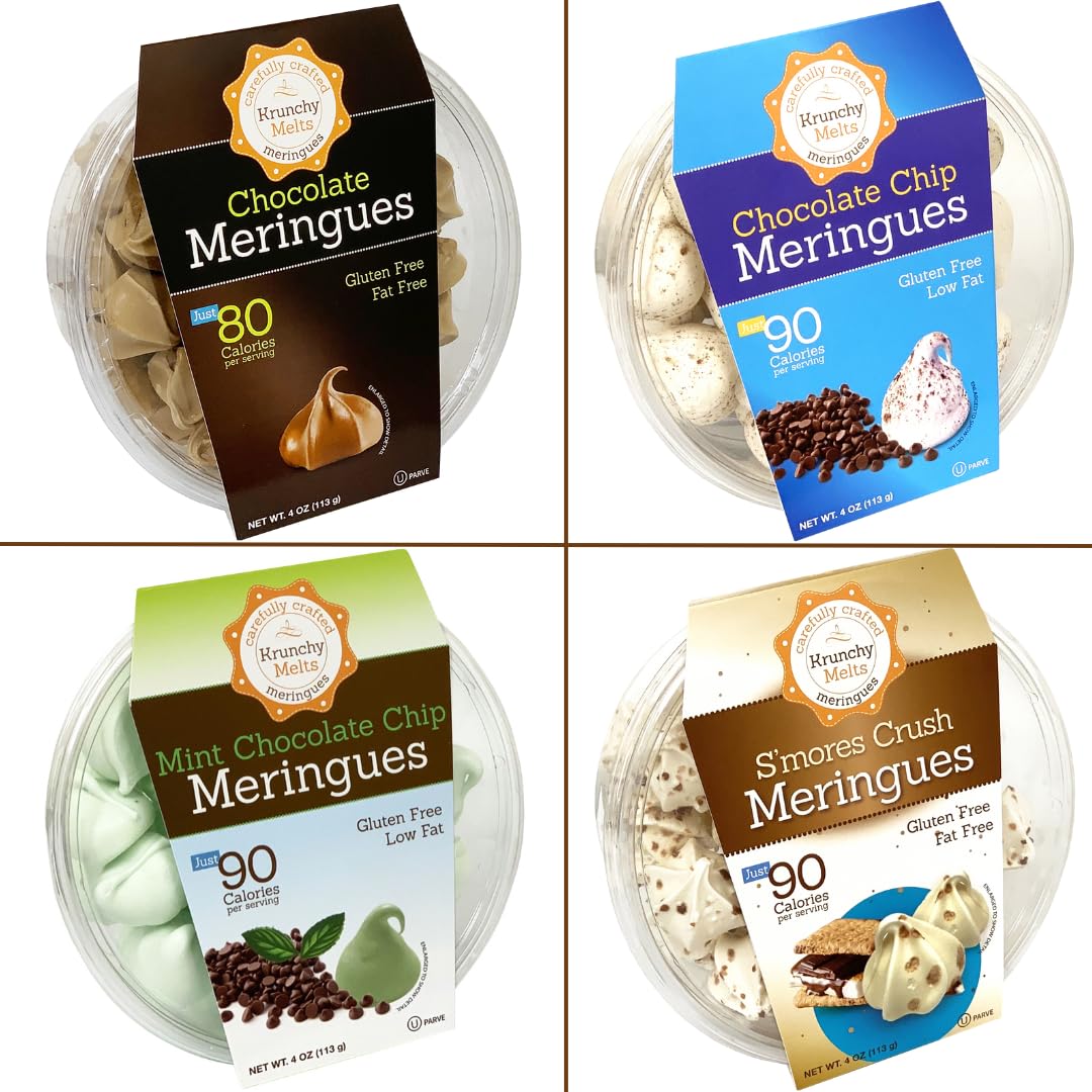4 Pack Krunchy Melts Original Meringue Cookies | Chocolate Extravaganza 4-Pack | Chocolate, Chocolate Chip, Mint Chocolate Chip,