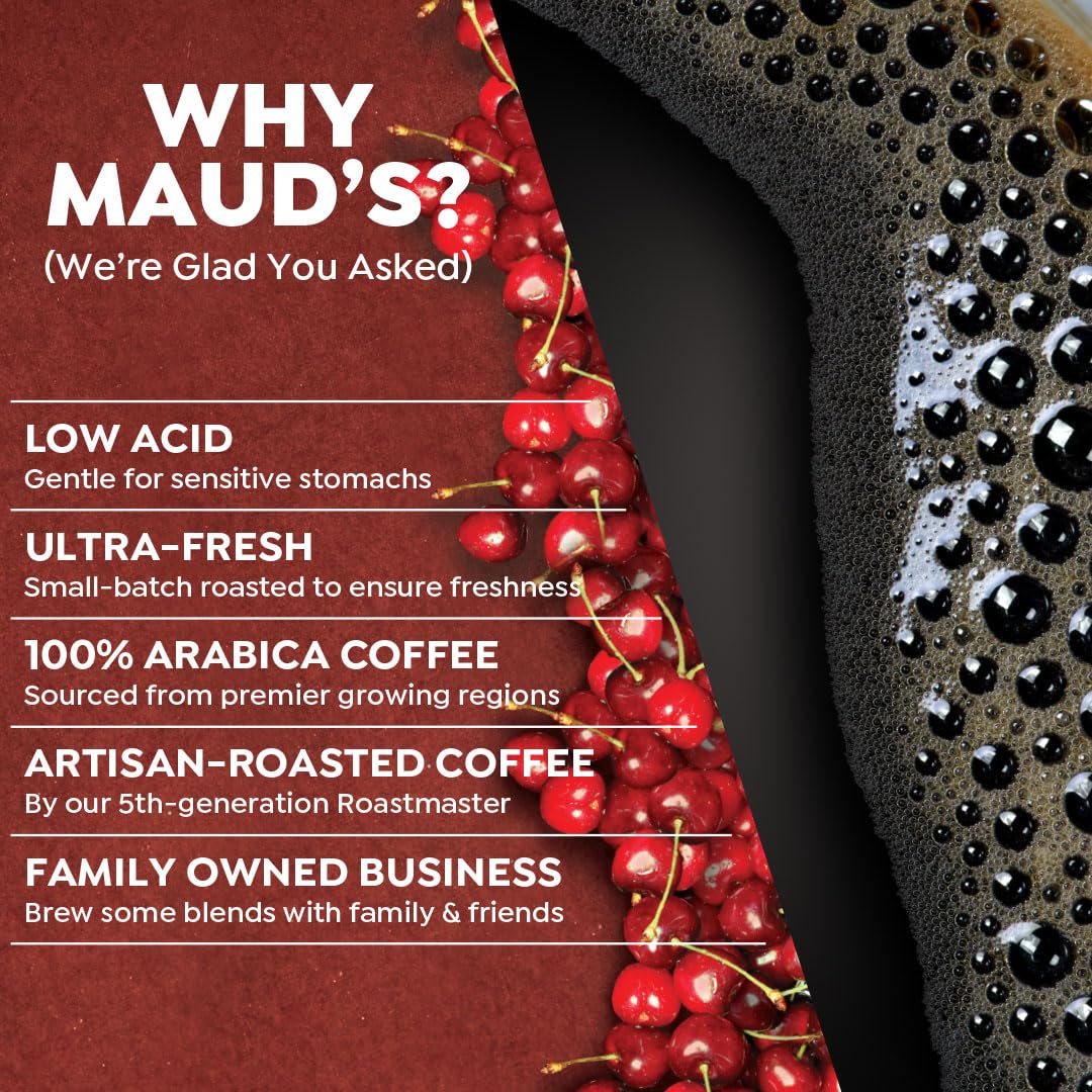 MAUDS Cherry Flavored Coffee Pods, Medium Roast, 50 Count, Compatible with Keurig K Cups, 100% Arabica Beans