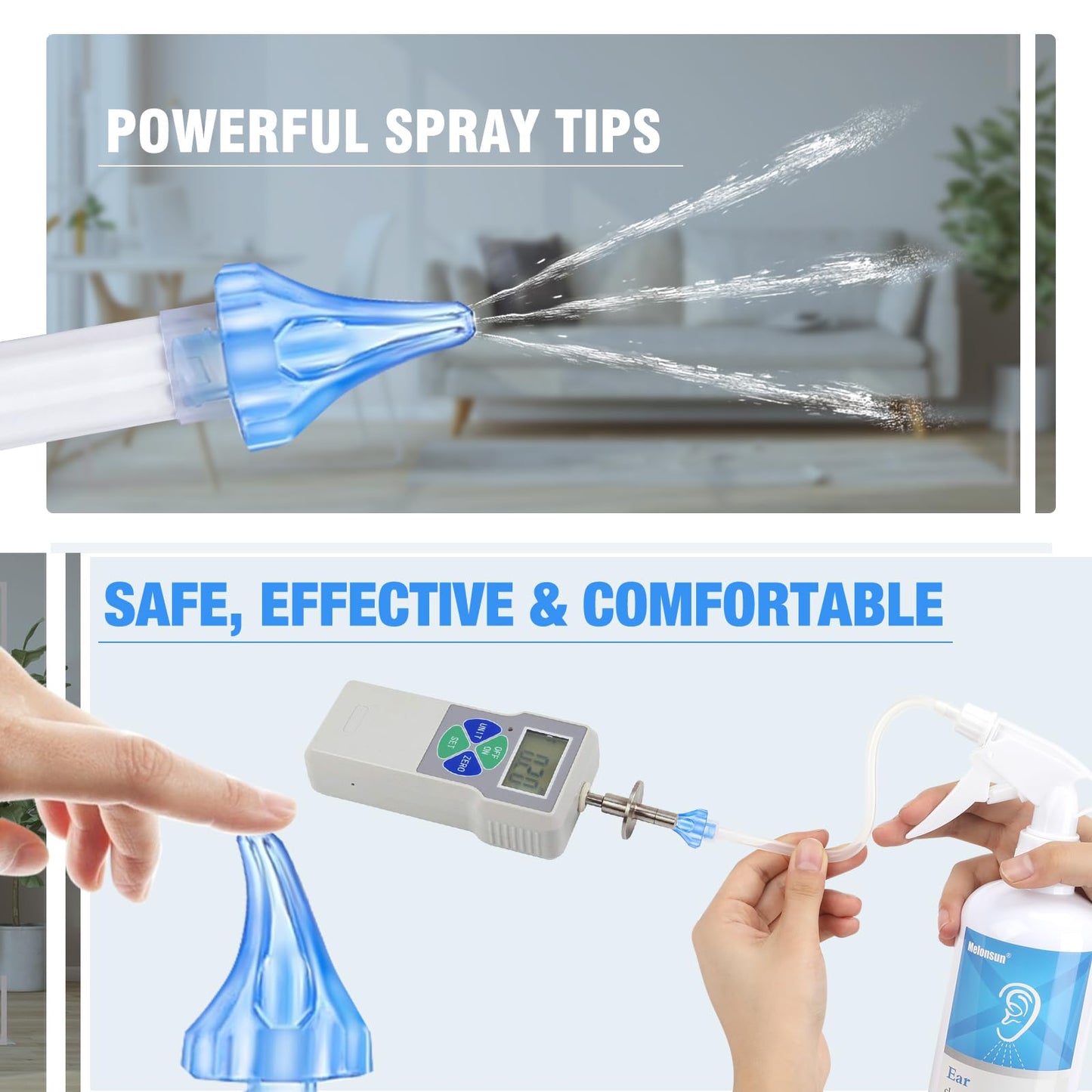 EPOBOO Ear Wax Removal Kit - 500ml Spray Bottle, 23 Piece Set, Safe & Effective with Reusable Tips, White & Blue