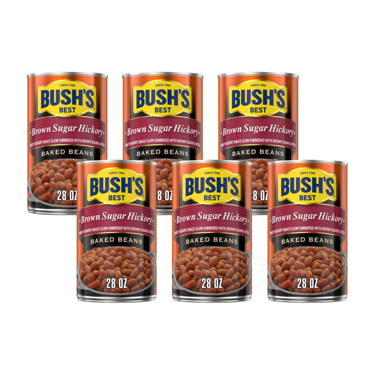 Bush's Best Baked Beans, Brown Sugar Hickory, 28 Oz (Pack of 6)