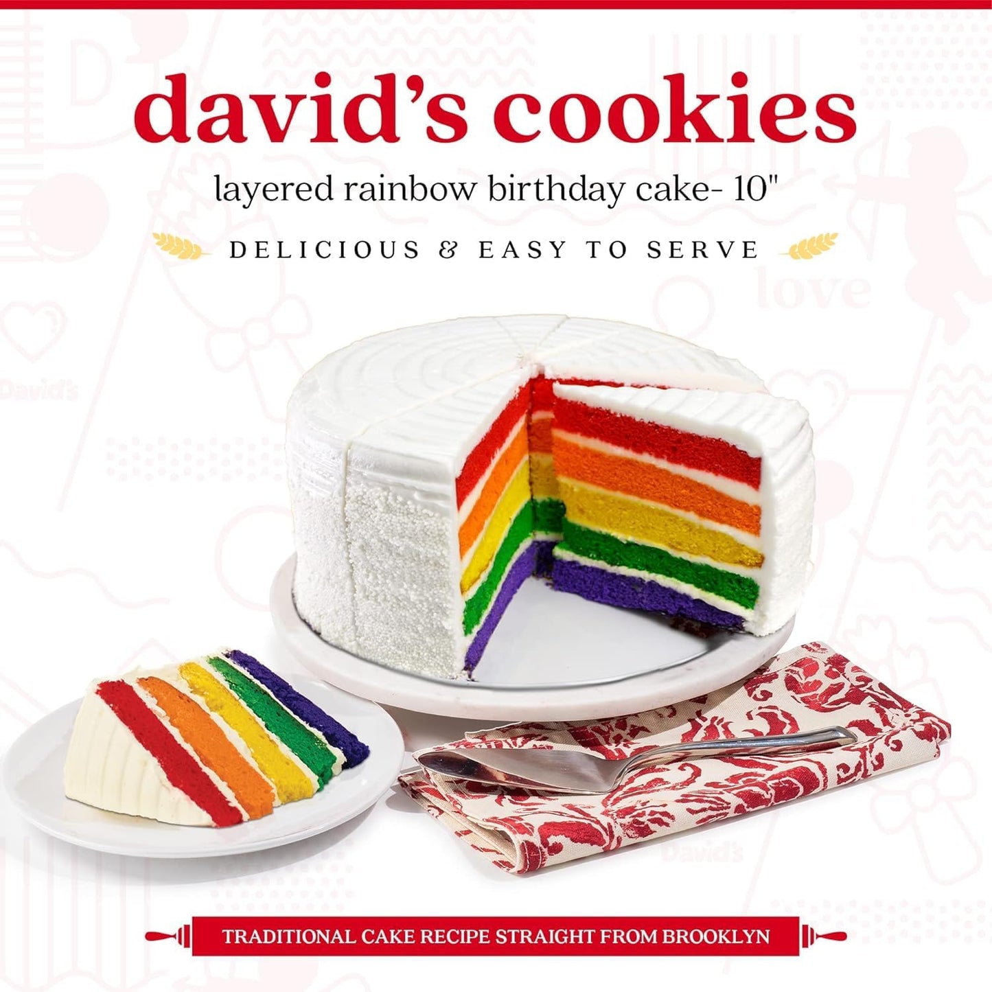 DAVIDS COOKIES Rainbow Layer Cake – Gourmet Dessert, Pre-Sliced 14 Pieces, 10, 115.2 Ounce