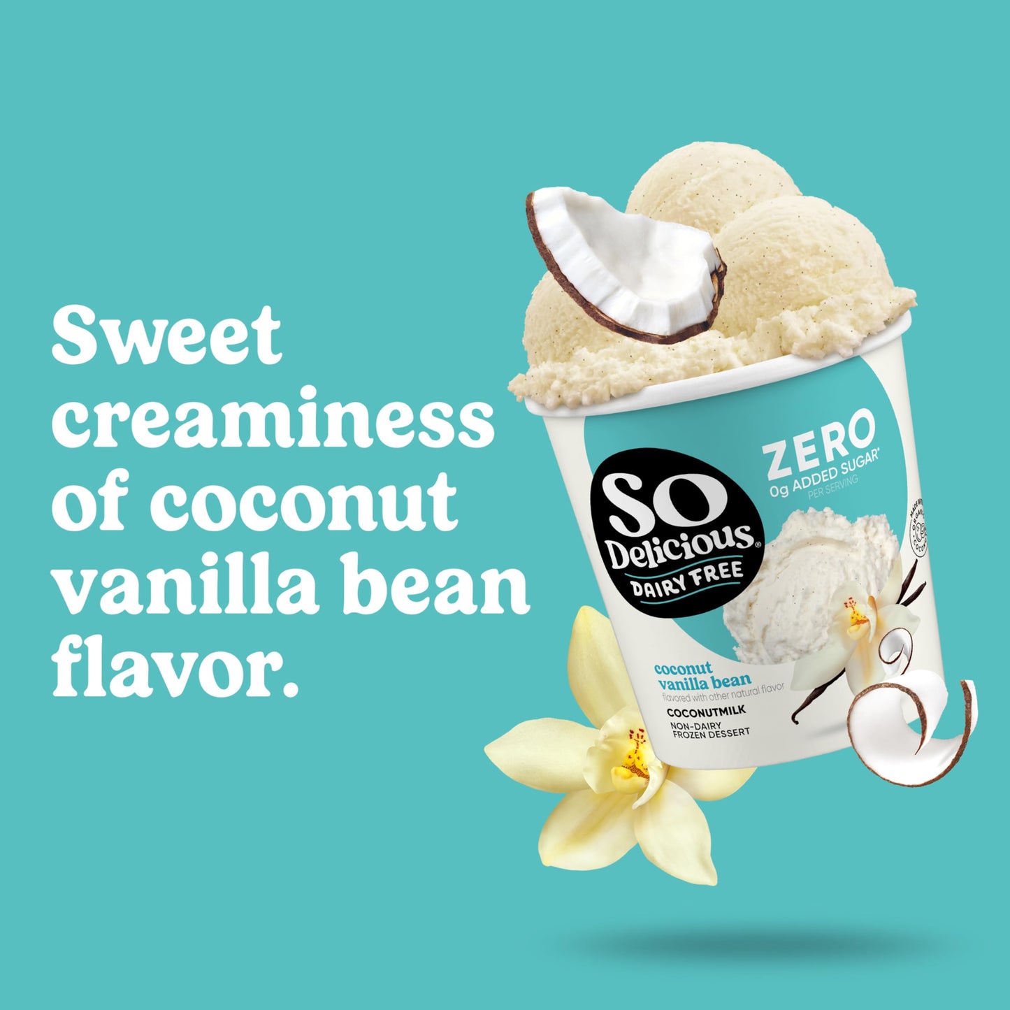 So Delicious Dairy Free Coconut Milk Frozen Dessert, Vanilla Bean, No Sugar Added, Vegan, Non-GMO Project Verified, 1 Pint