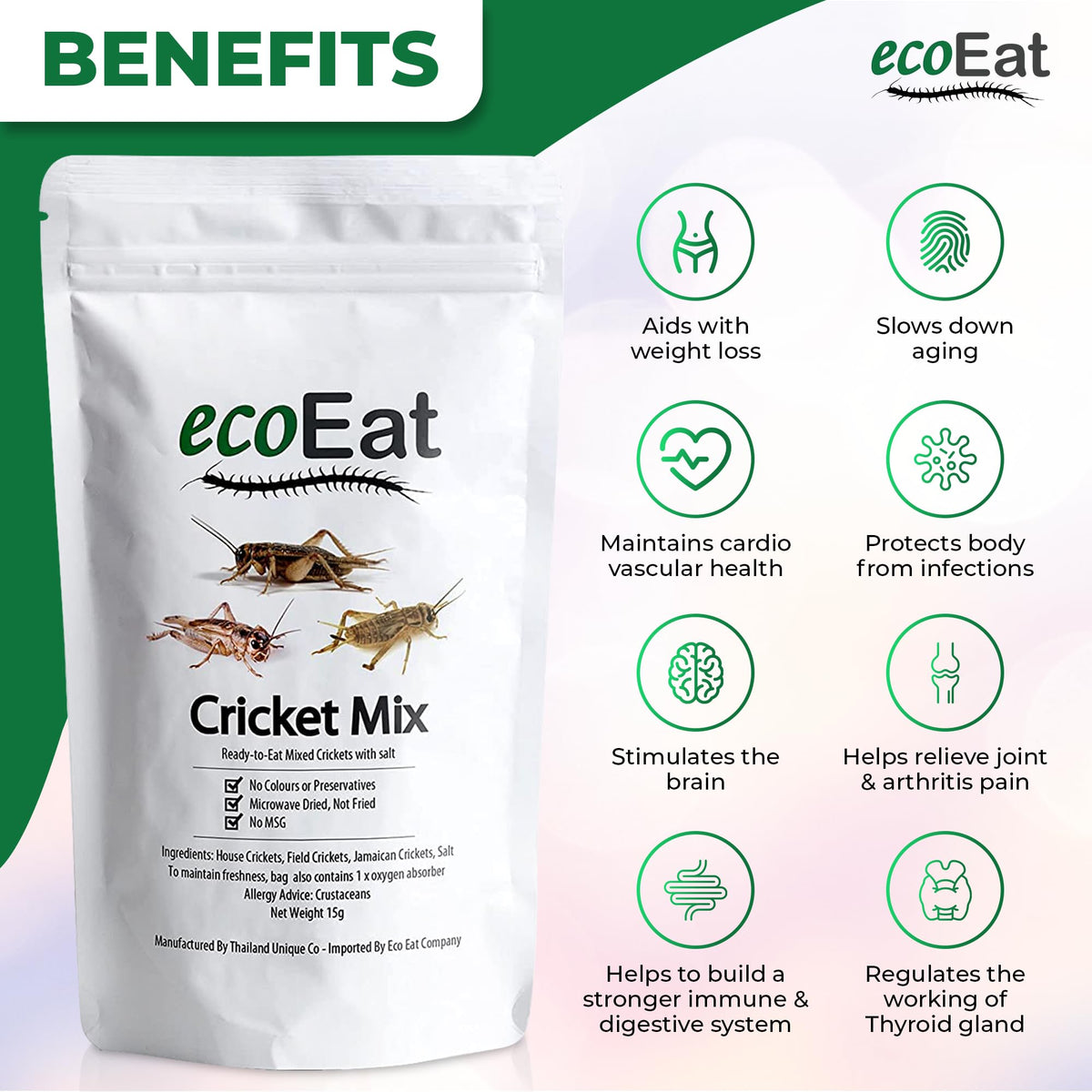 Ecoeat Edible Insects Mixed Crickets 15G Bag - Edible Snack Gift
