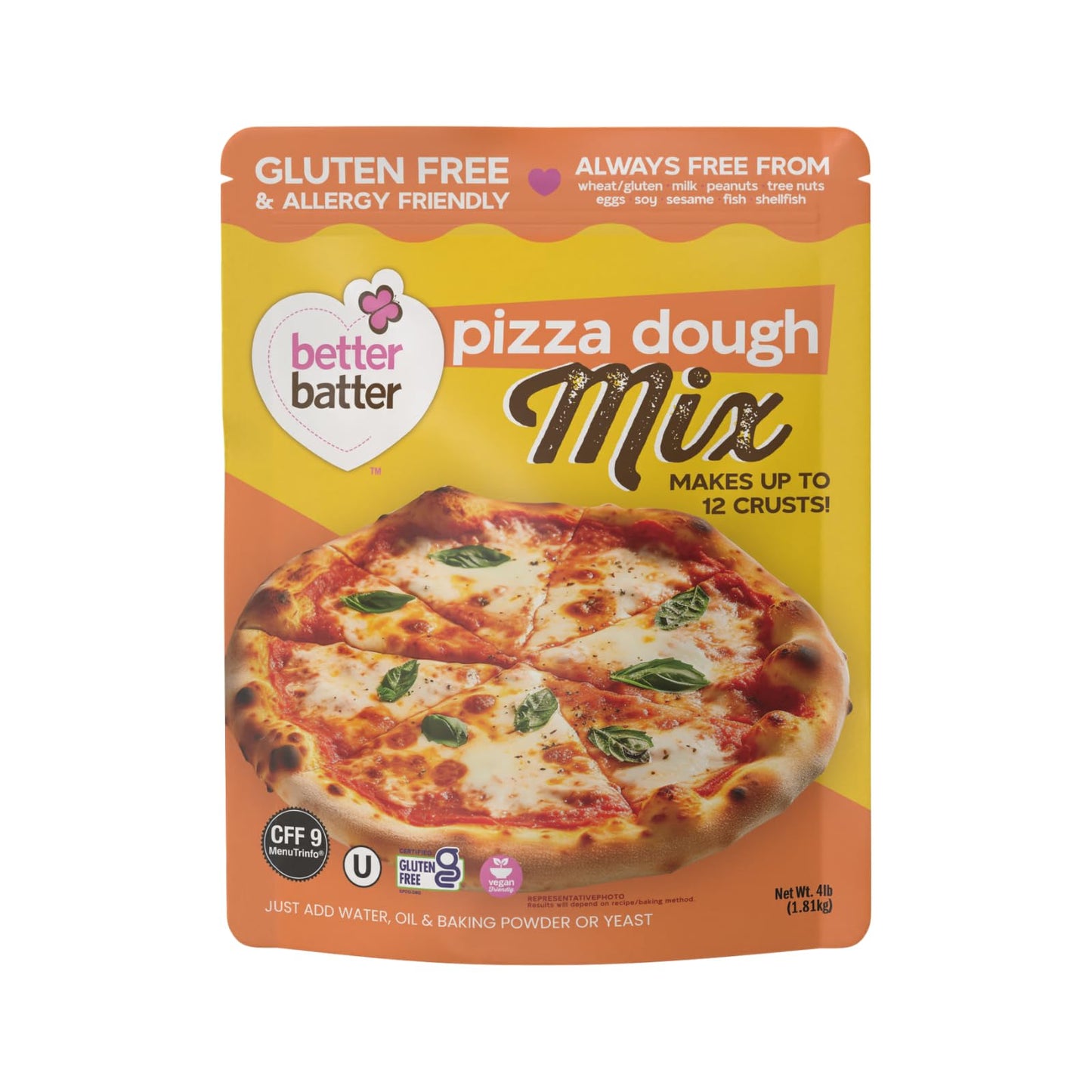 Better Batter Pizza Crust Mix | Certified Kosher, Vegan & Gluten Free Mix for Baking Top 9 Allergen-Free Perfect for 14'' Pizzas
