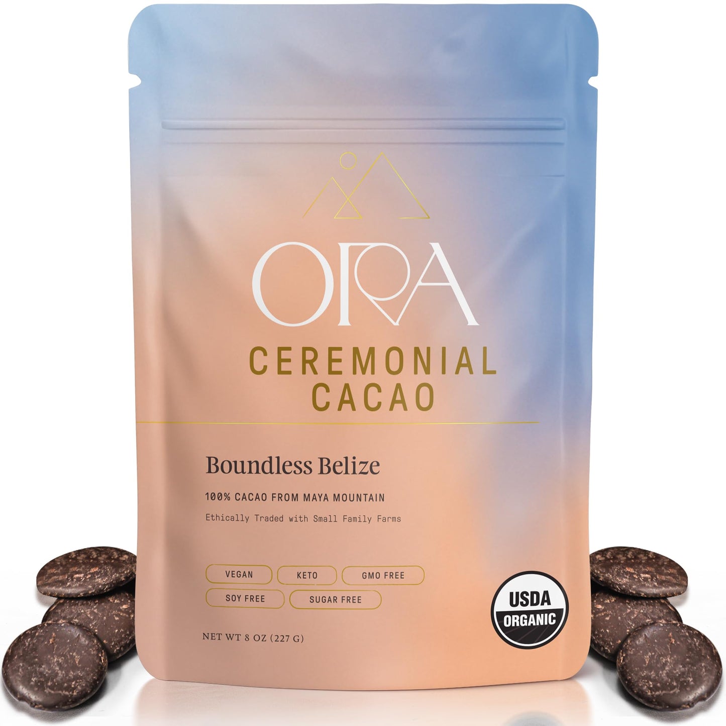 ORA Ceremonial Cacao - Boundless Belize - Organic 100% Cacao - Ethical - Regenerative - High Flavanol - Coffee Alternative - Better Energy - Heavy Metals Tested - Unsweetened - 8oz
