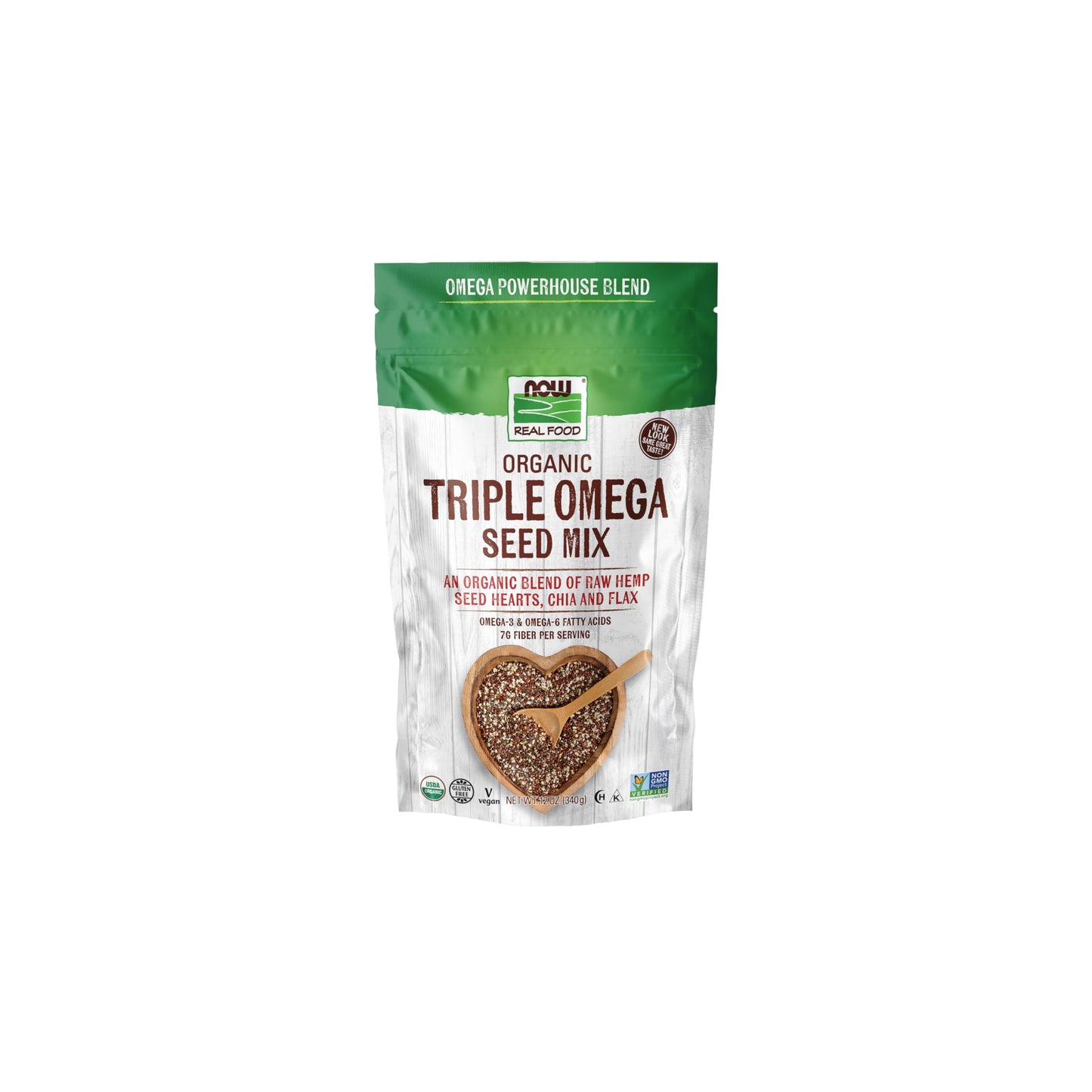 NOW Foods, Organic Triple Omega Seed Mix, Raw Hemp Seed Hearts, Chia and Flax, Omega3 and 6 Fatty Acids, Source of Fiber, Prote