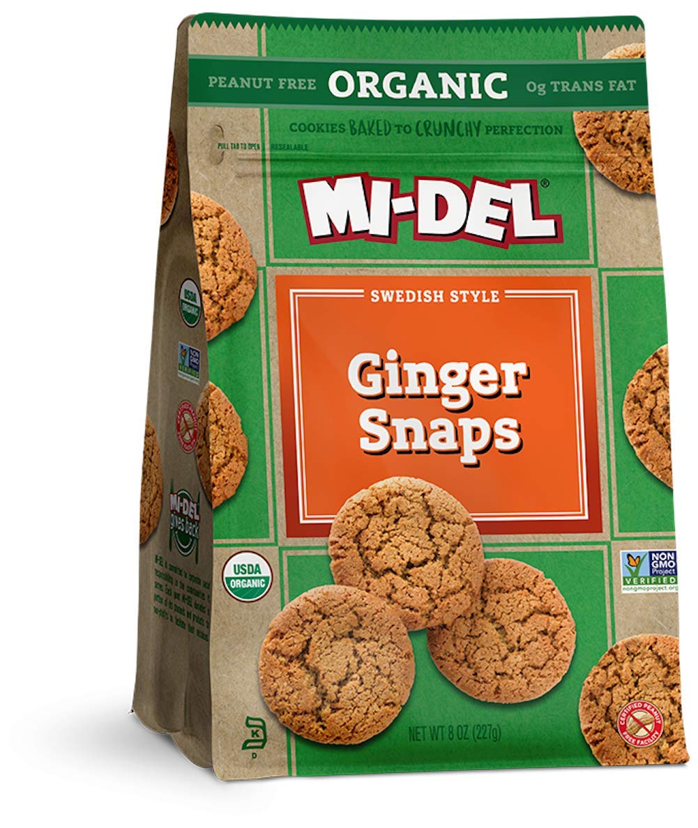 Mi-Del Cookies, Organic Ginger Snaps, 8 Ounce (Pack of 12)