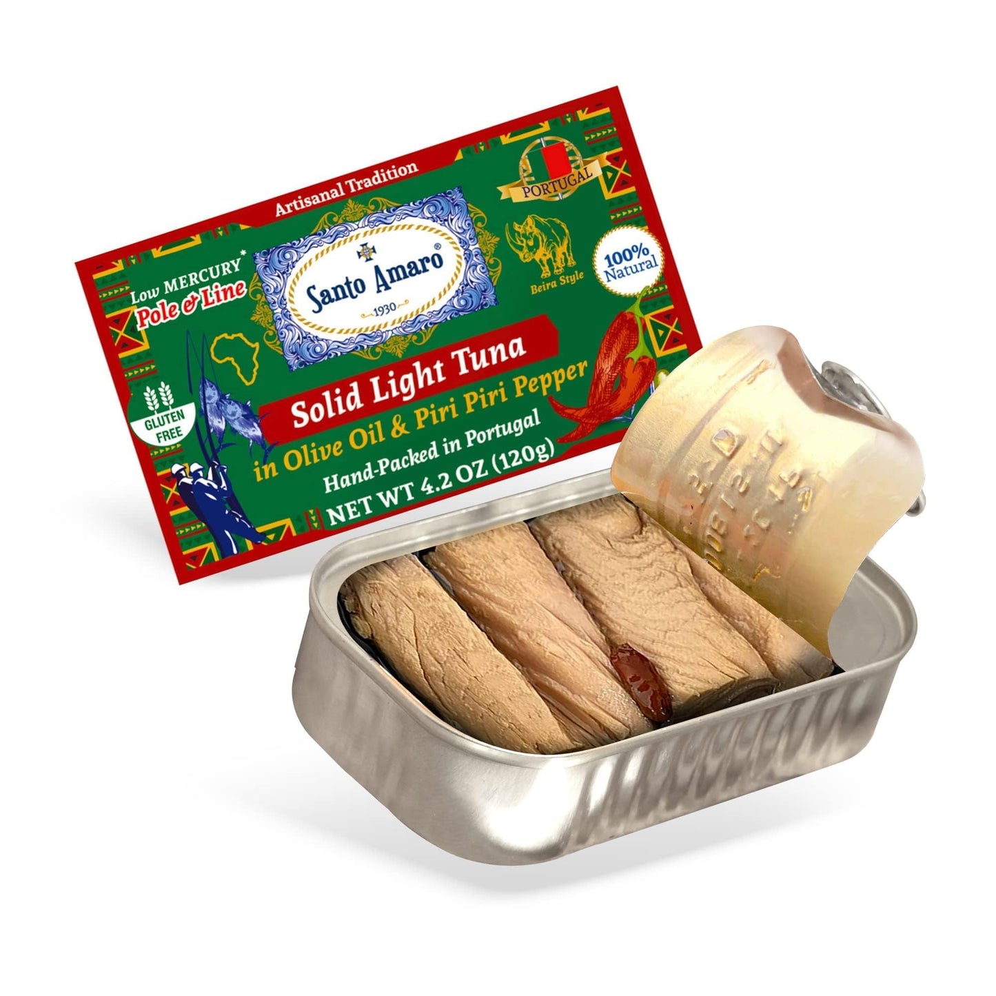 Santo Amaro Artisanal Wild Tuna Fillets in Olive Oil & Red Piri Piri Pepper, 4.2 Ounce (Pack of 6)
