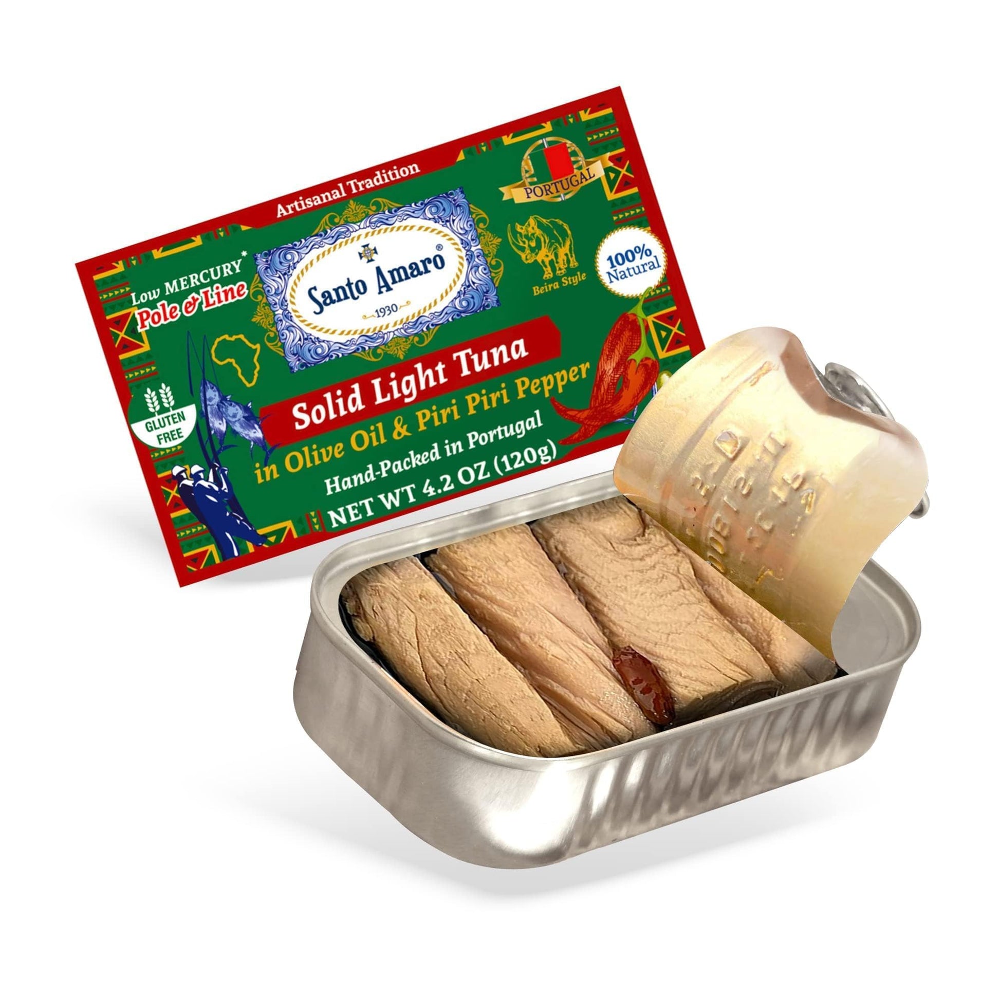 Santo Amaro Artisanal Wild Tuna Fillets in Olive Oil & Red Piri Piri Pepper, 4.2 Ounce (Pack of 6)