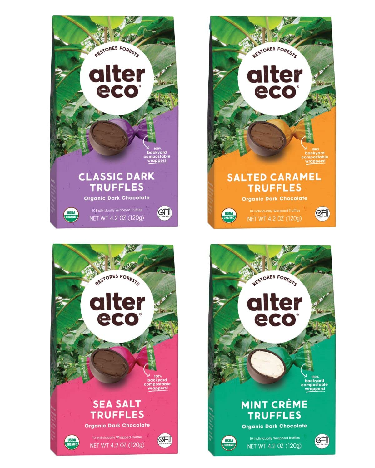 Alter Eco | Chocolate Truffle Variety 40 Count | Classic Dark, Sea Salt, Salted Caramel, Mint Creme | Fair Trade, Organic, Non-G