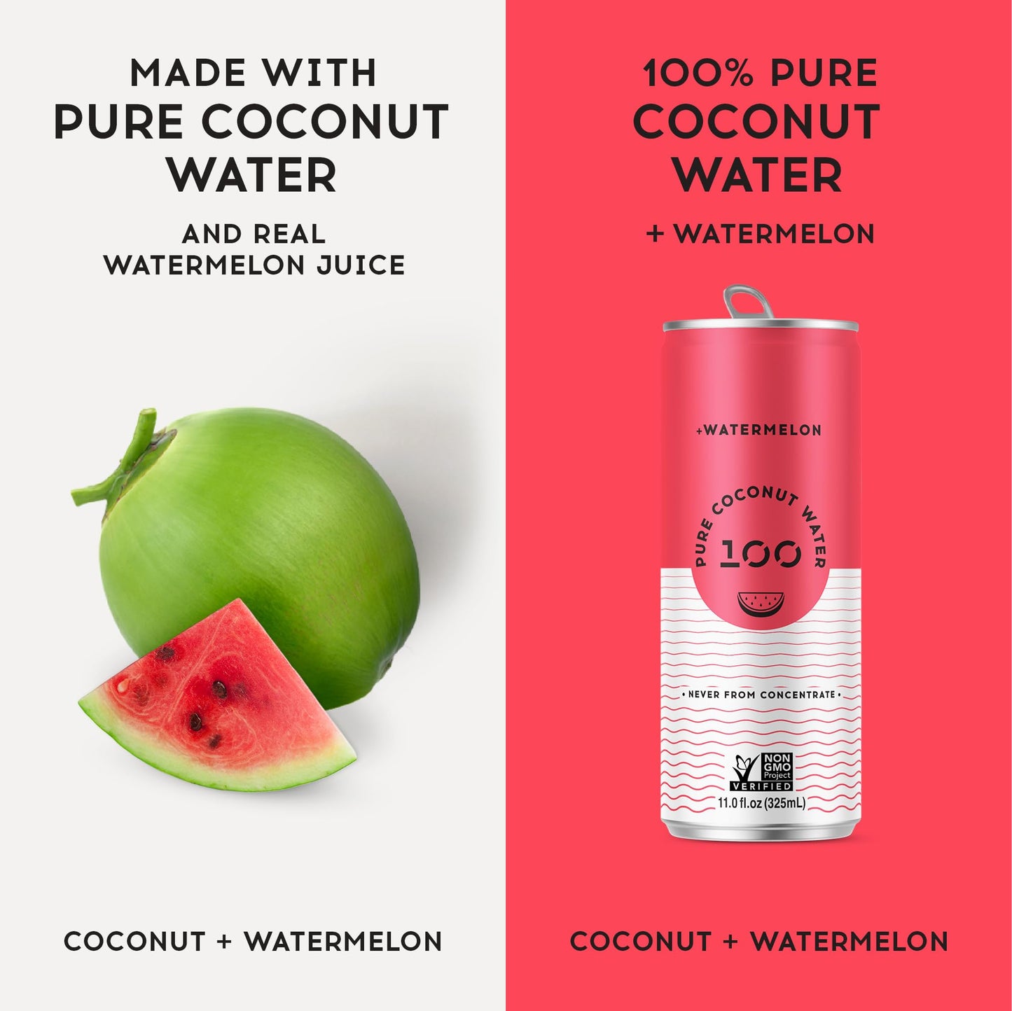 PURE COCONUT WATER 100 Pure Coconut Water - Low Calorie, Naturally Sweet, Non-GMO - 11 Fl Oz, Pack of 12