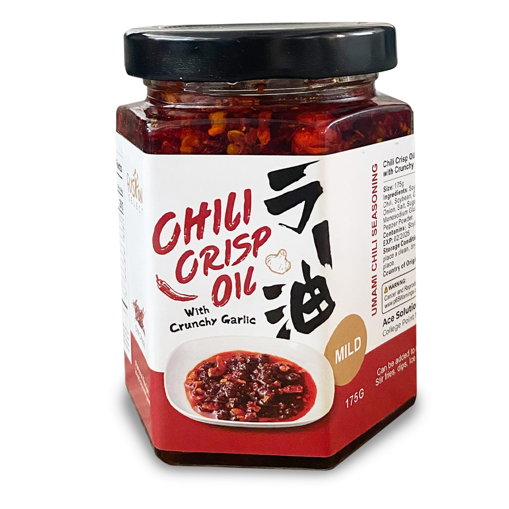 Fusion Select 525g Chili Crisp Oil - Crunchy Garlic Chili Oil, Umami Seasoning with Hot Peppers for Korean Ramen, Spicy Noodles,