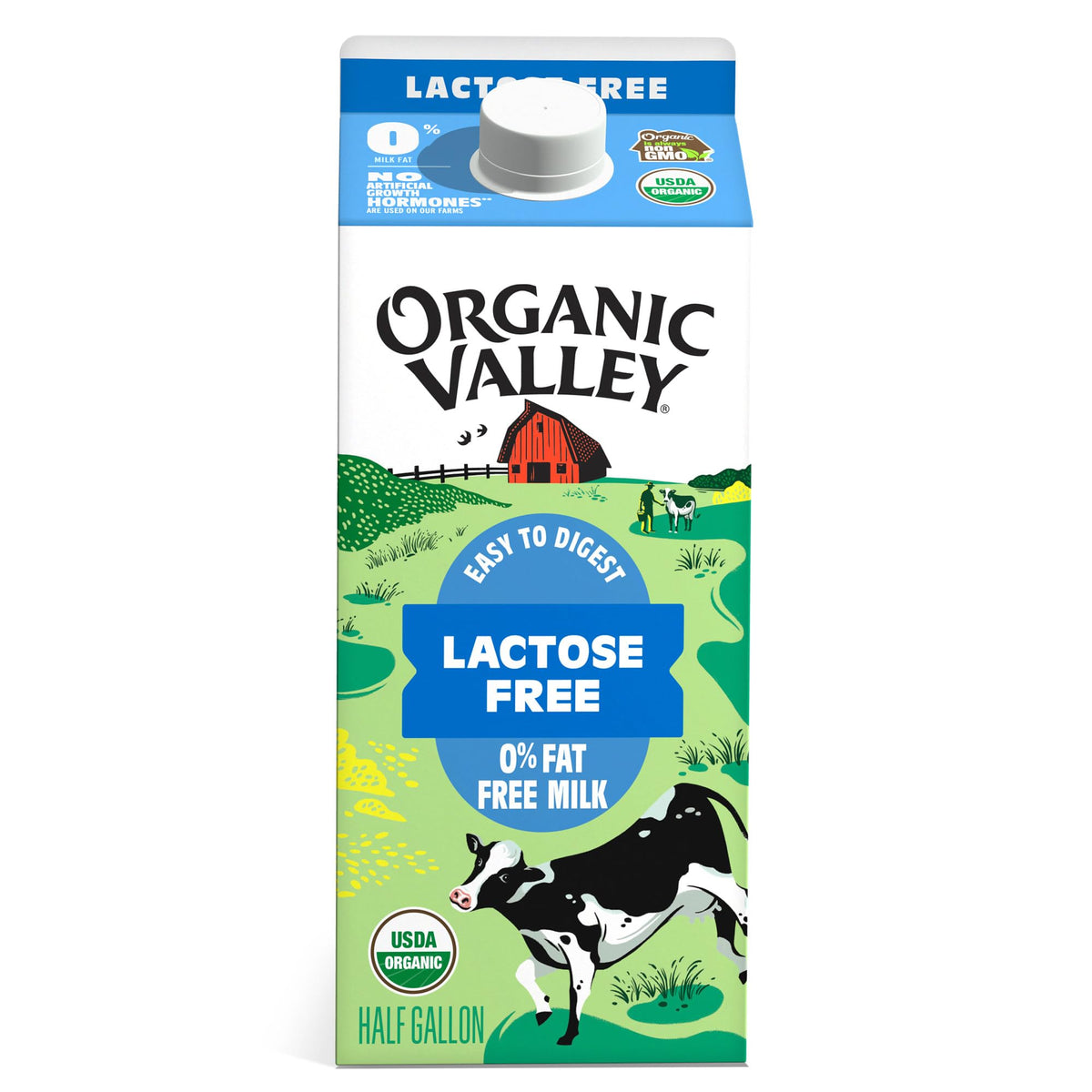 Organic Valley Fat Free Milk, Ultra Pasteurized, Lactose Free, 64 Fl.Oz
