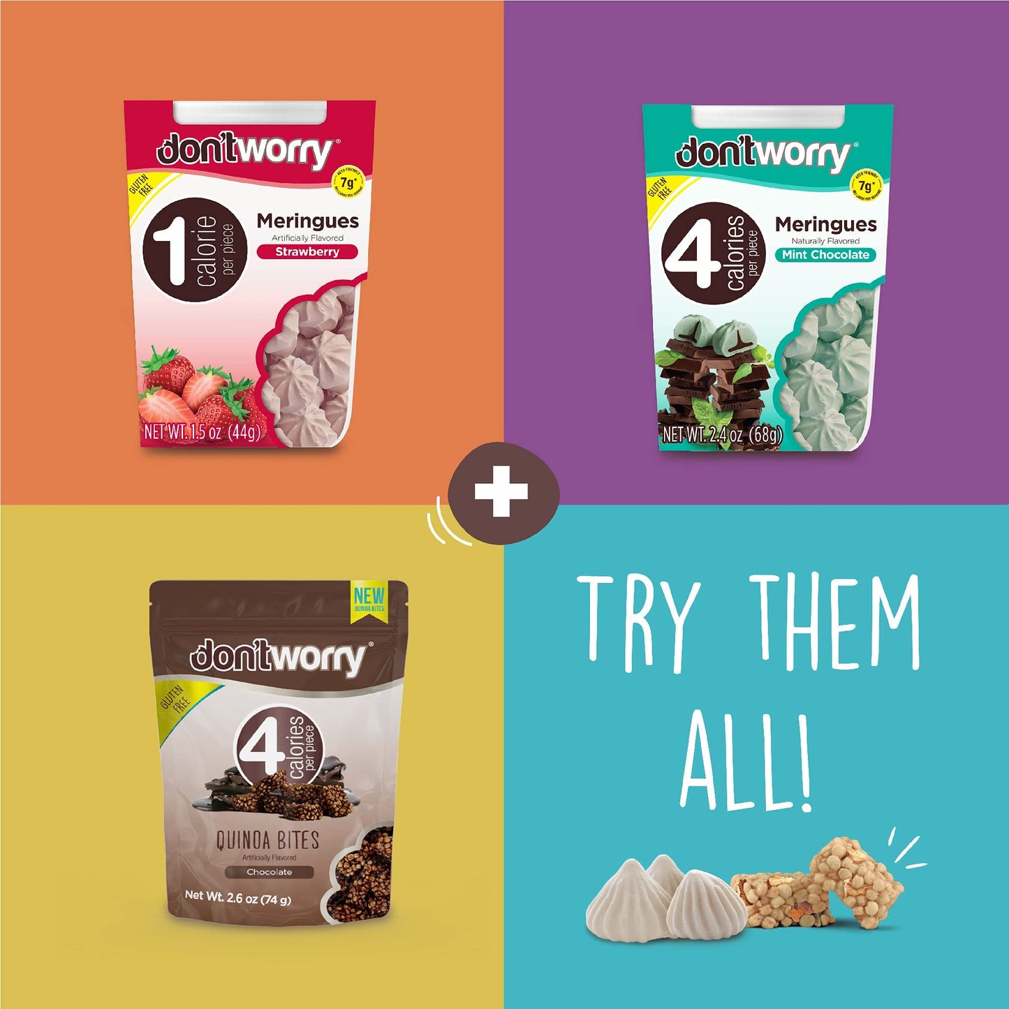 Don'T Worry Chocolate Quinoa Bites - Low Calorie Keto Snacks, Only 4 Calories Healthy Chocolate Granola Bars, Low Carb Quinoa Co