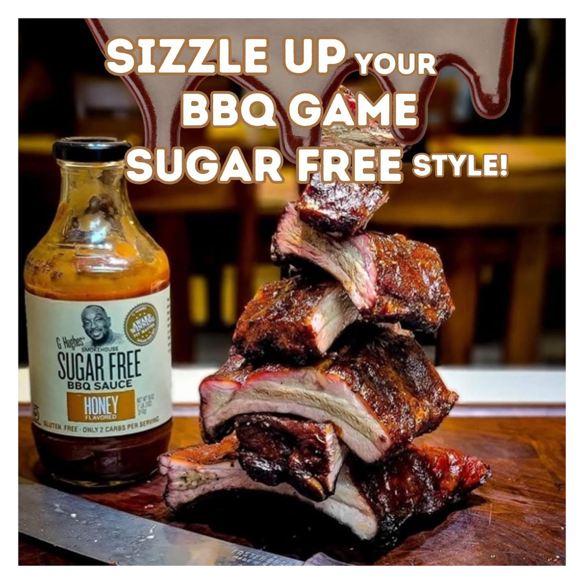 G Hughes Sauce Barbecue Sugar Free Honey, 18 oz