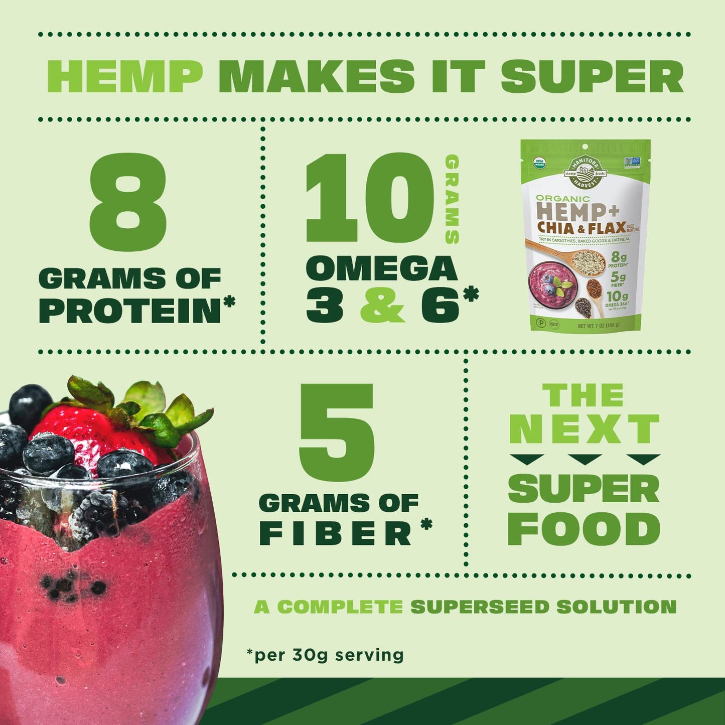 Manitoba Harvest Organic Hemp and Chia and Flax, 7 oz, 8g Plant Based Protein, 5g of Fiber per Serving, Vegan, Keto, Paleo, Omeg