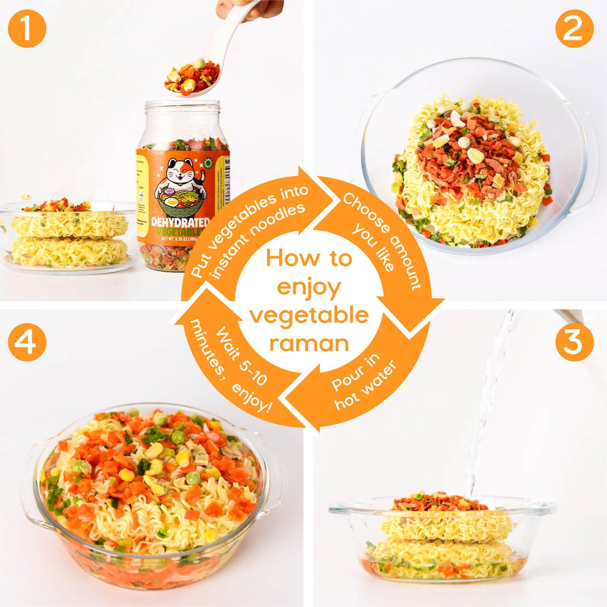 16Oz Dehydrated Freeze Dried Vegetables - 100% Natural Large Packaging Ramen Toppings, 6 Mixed Vegetable Flakes, No Gluten & No Allergen, Dry Veggie For Cooking, Camping, Emergency Supply