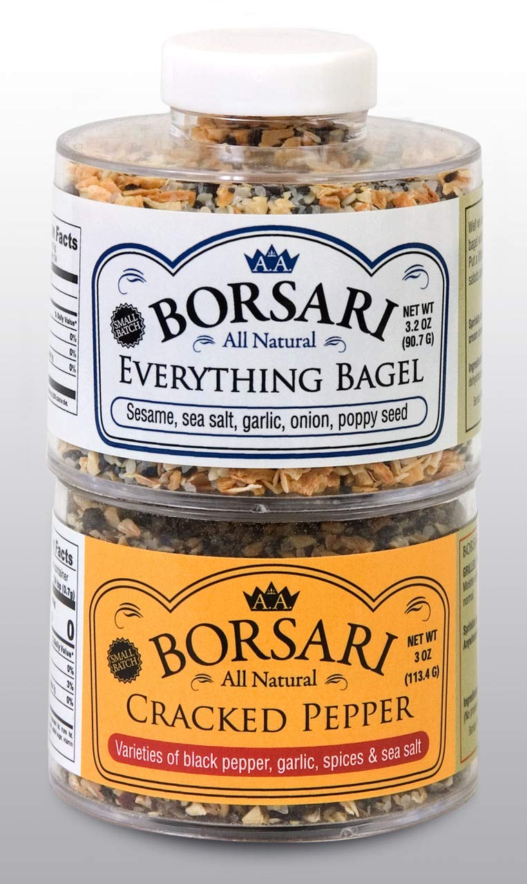 Borsari Seasoned Salt Combo - Multi-Use All Purpose Breaked Pepper And Everything Bagel Seasonings - Gluten Free Gourmet Sea Salt Blends With Spices - Set Of 2  3-3.2 Oz Shaker Bottles