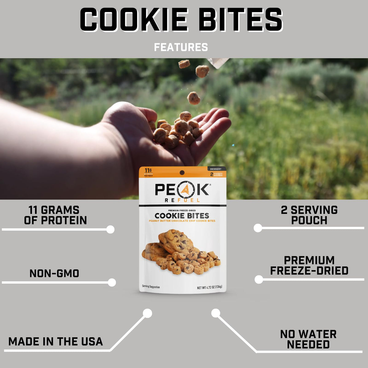 Peak Refuel Dessert Bites | Peanut Butter Chocolate Chip Cookies | Freeze Dried Backpacking And Camping Food | Tasty Trail Treat