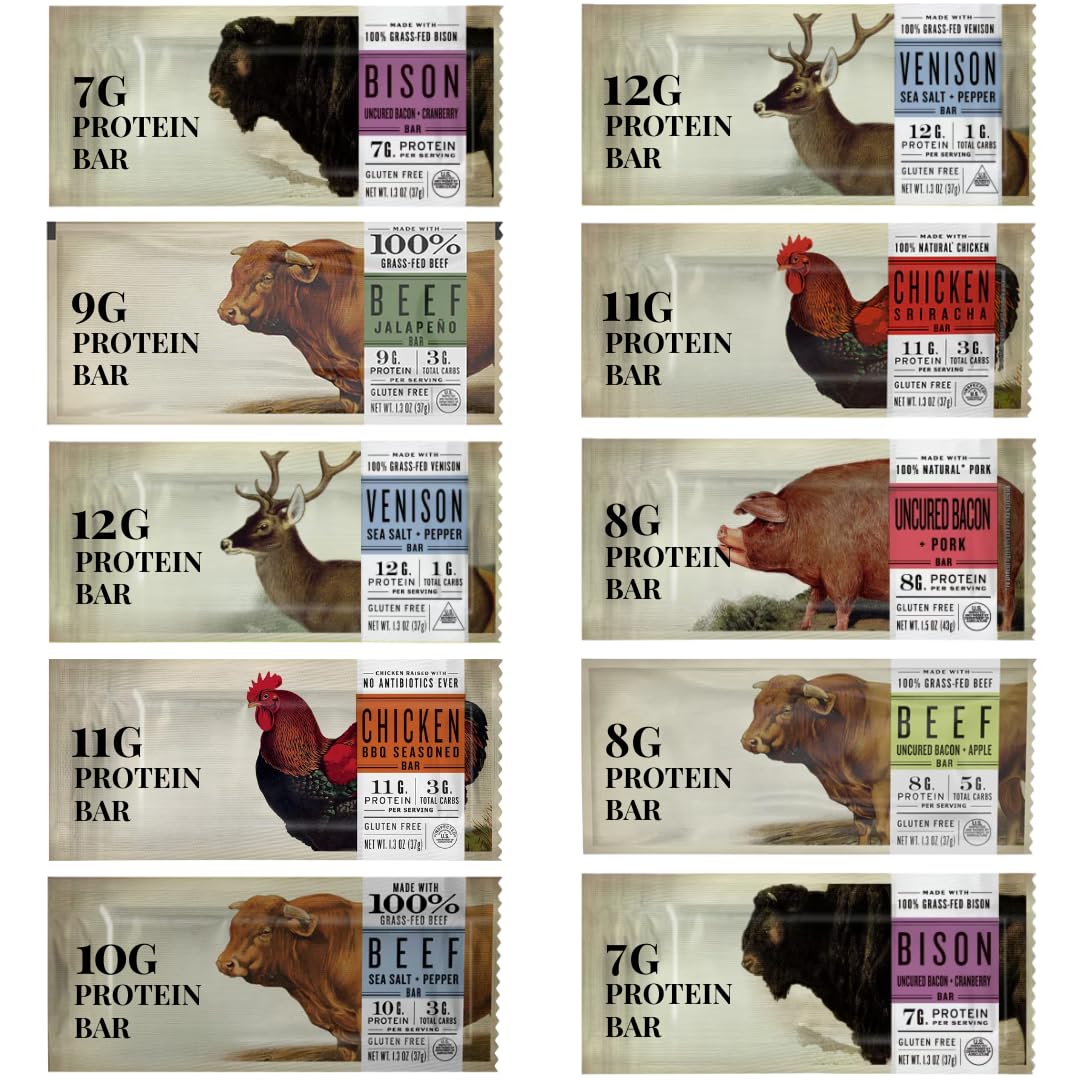 EPlC 100% Animal Based Whole Protein Bars - Assorted Sampler Variety Pack - 10 Count