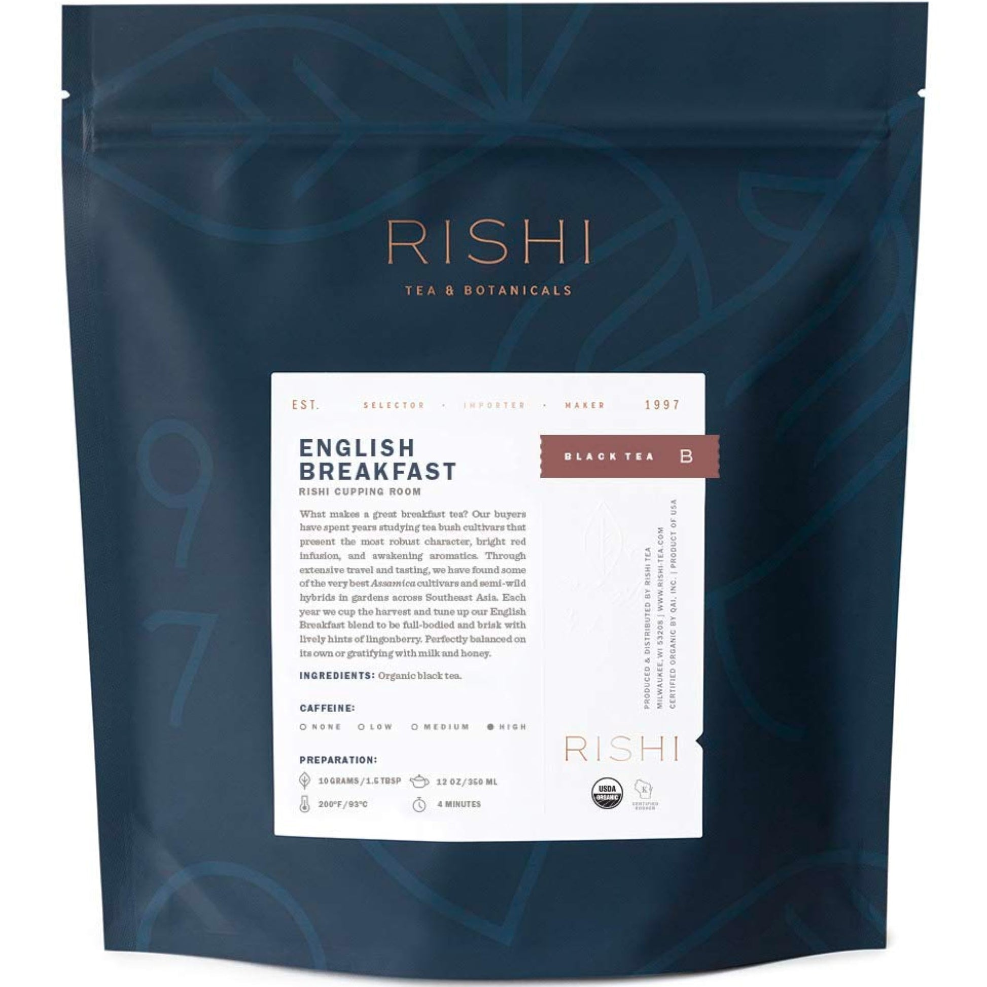 Rishi Tea English Breakfast Tea - Organic Loose Leaf Pure Black Tea, Energizing & Caffeinated, Ideal for Hot or Iced Tea - 16 Ou