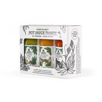 Queen Majesty Hot Sauce Sampler - Mini 2 oz (Pack of 3) - Jalapeño, Scotch Bonnet, Red Habanero - All Natural, Vegan, Gluten Free