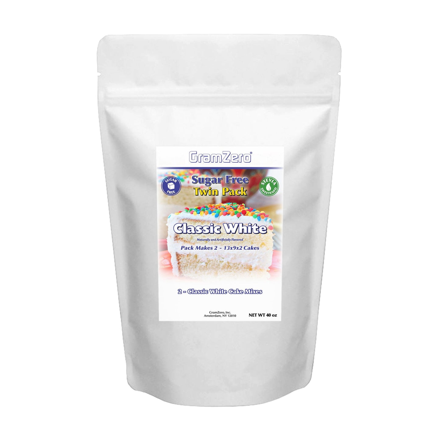 GramZero White Sugar Free Cake Mix 2-Pack, Makes 2-13x9x2 Cakes, Stevia Sweetened