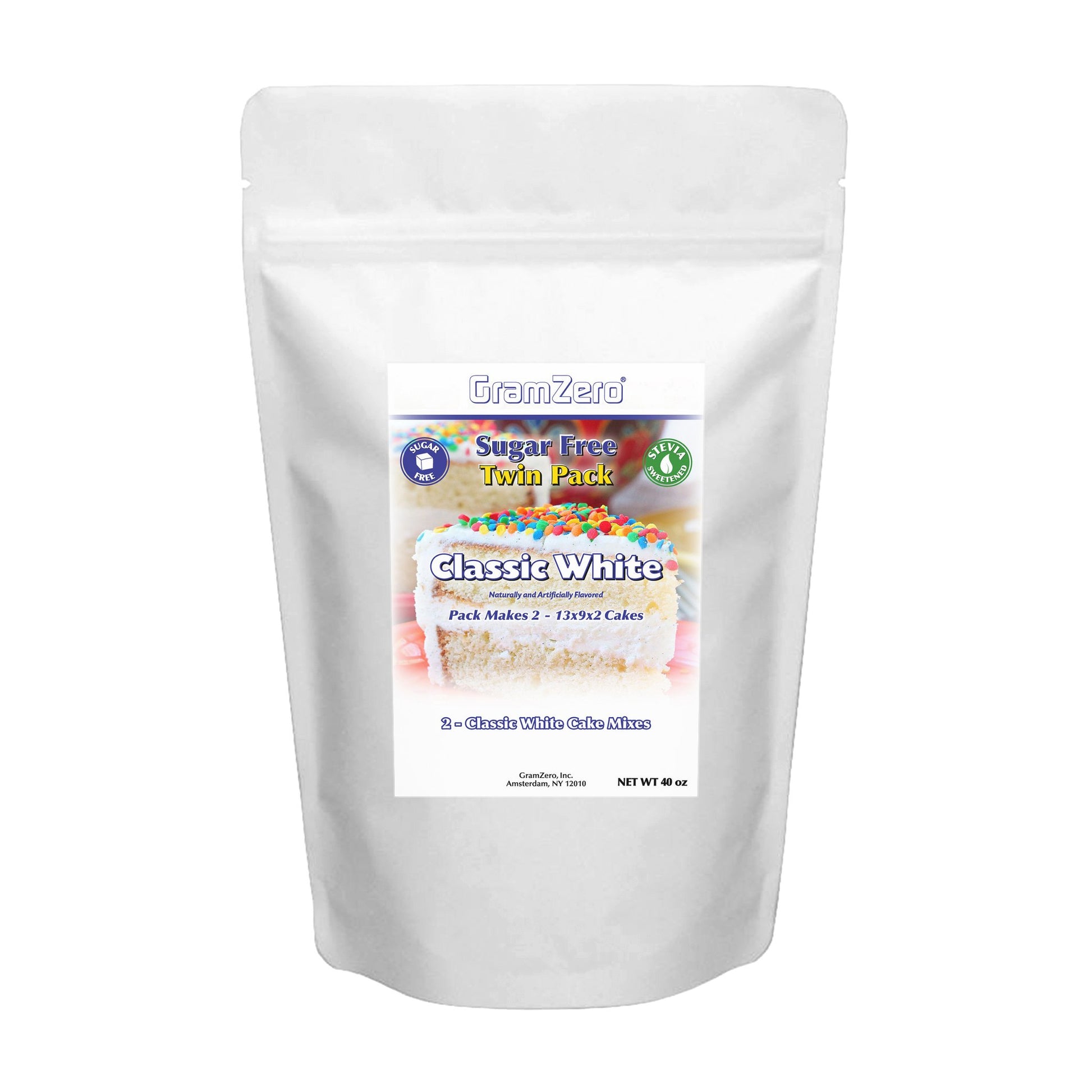 GramZero White Sugar Free Cake Mix 2-Pack, Makes 2-13x9x2 Cakes, Stevia Sweetened