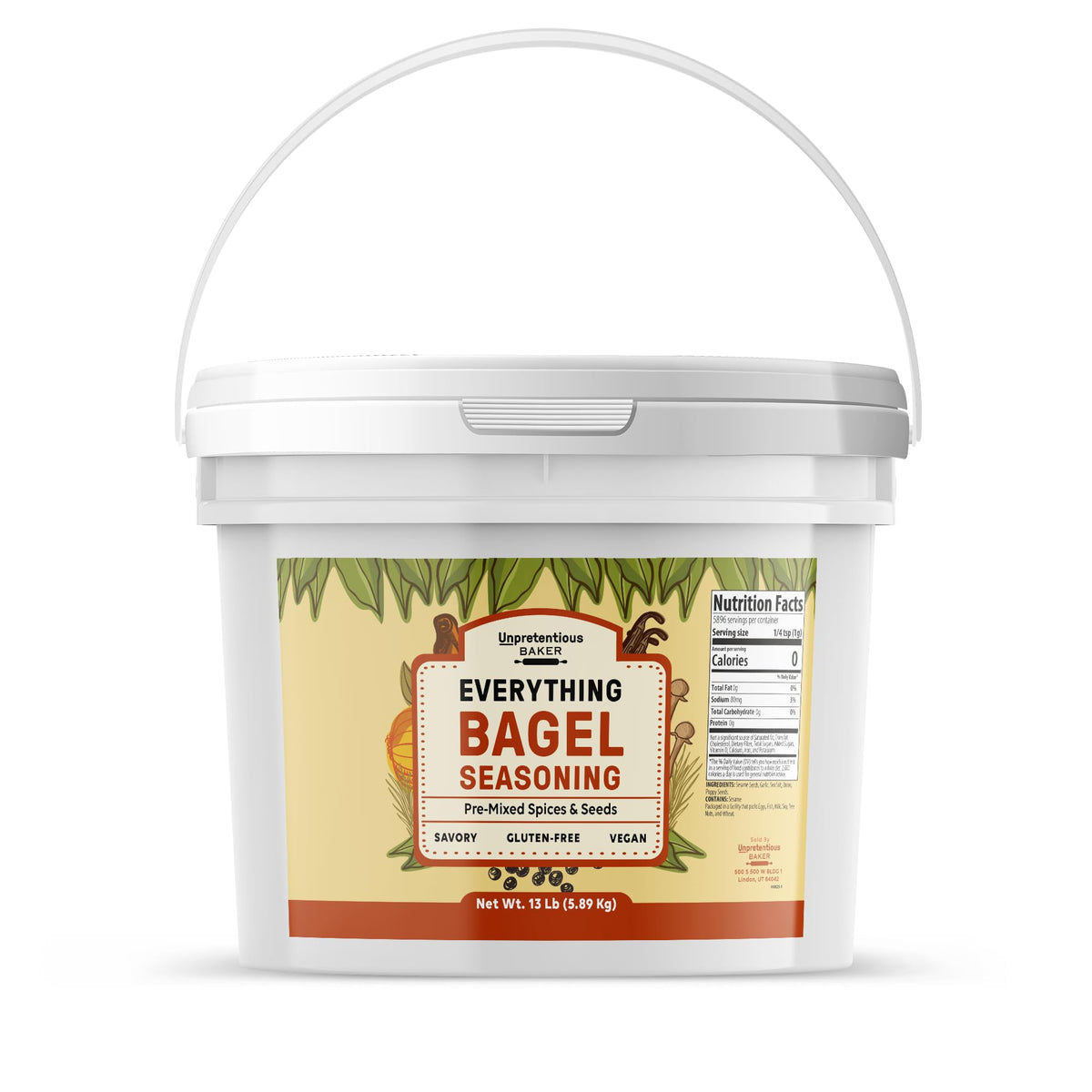 Unpretentious Everything Bagel Seasoning, 2 Gallon Bucket, Add Texture & Flavor to Any Recipe, Mix of Sesame Seeds, Garlic, Onio