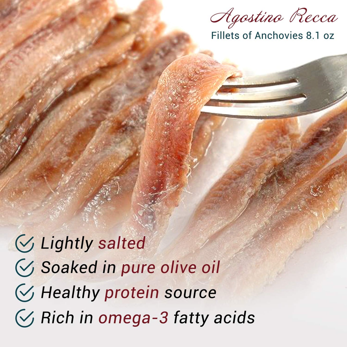 Agostino Recca Anchovies Fillets In Olive Oil - Wild Caught Fish From Italy - Anchovy Fillets For Pizza, Pasta, Salads (8.1 Oz)
