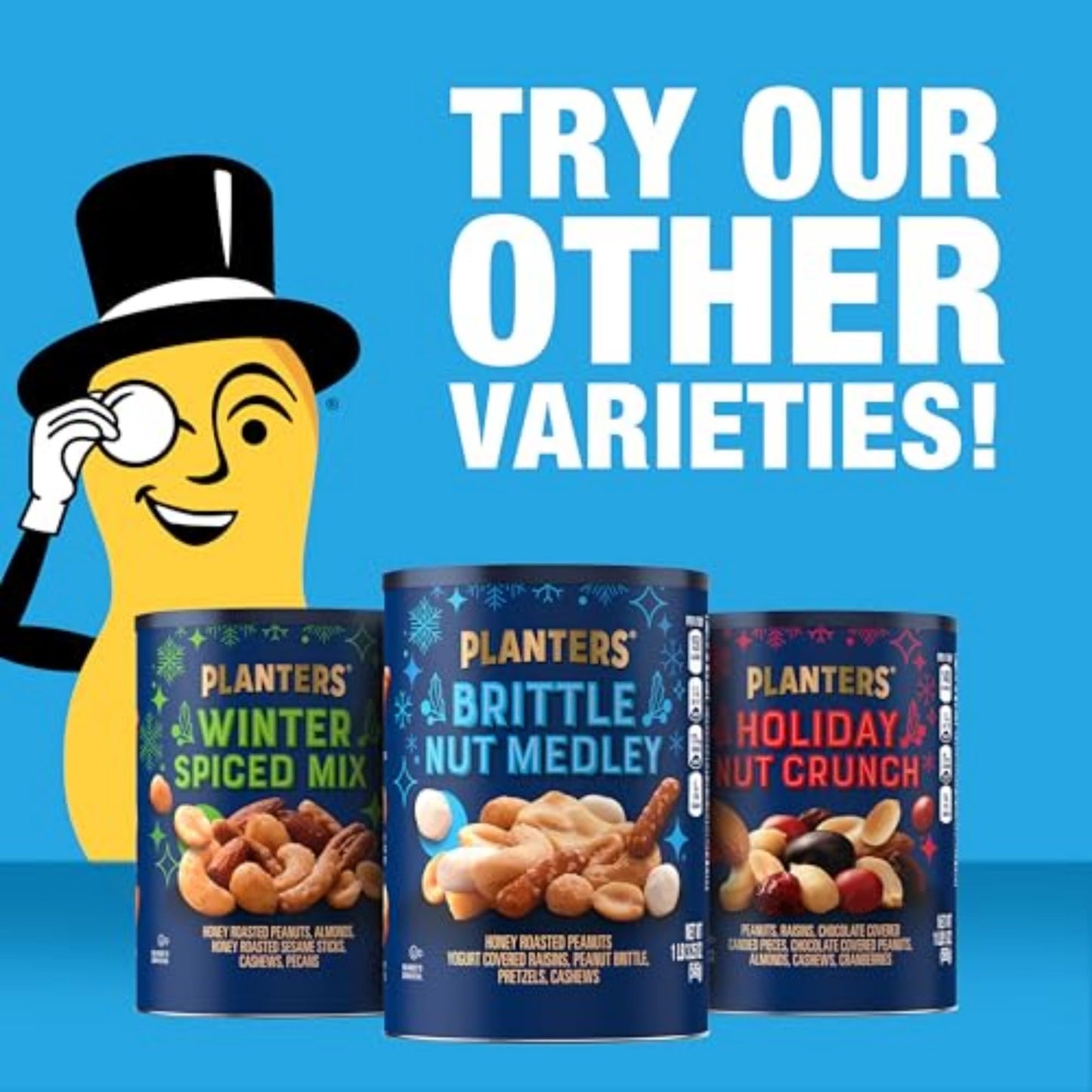 PLANTERS Holiday Brittle Nut Medley Trail Mix Snack with Honey Peanuts  Yogurt Raisins  Peanut Brittle  Pretzels & Cashews  Holiday Snack  Party Nut Mix  1 lb. Canister