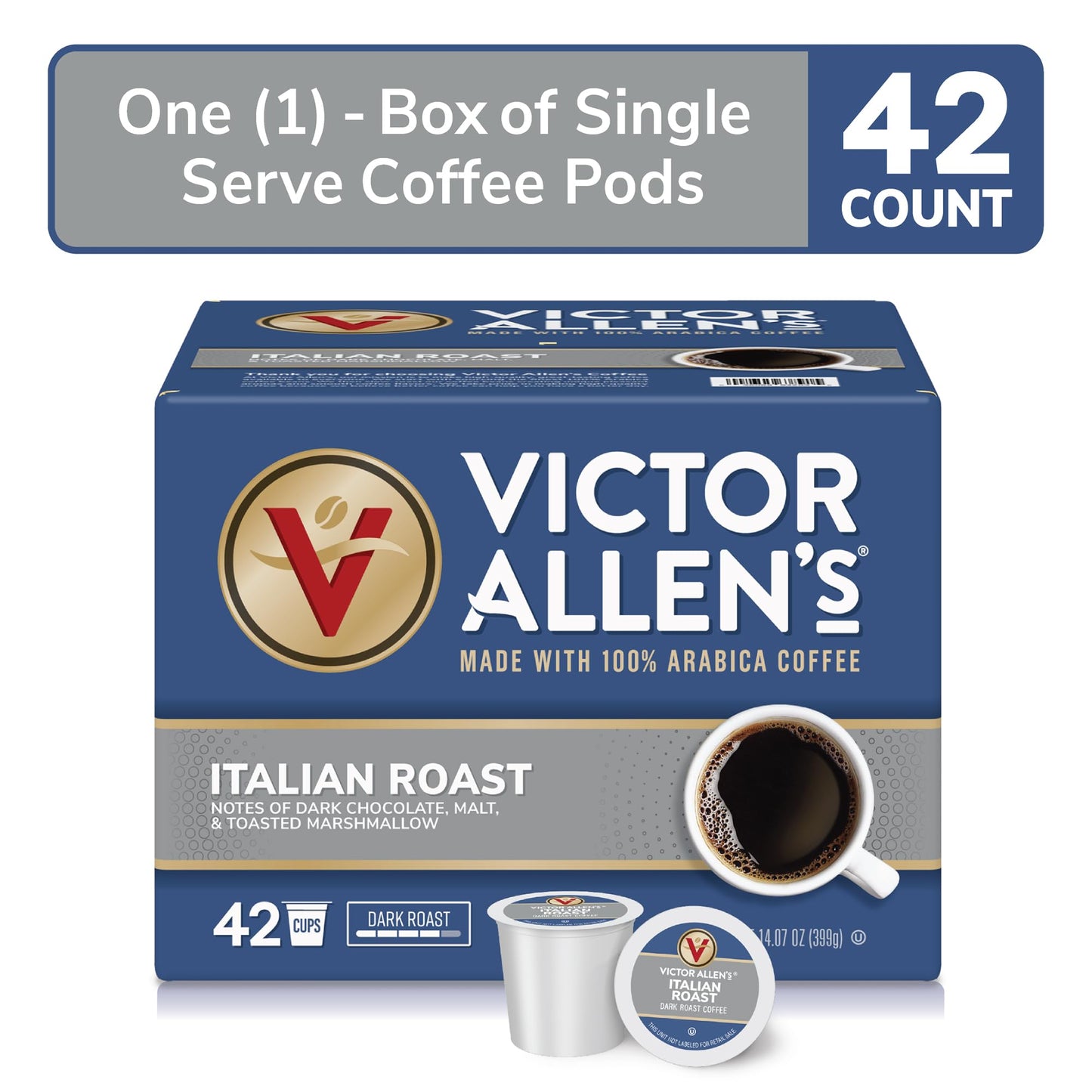 Victor Allens Coffee Italian Roast Dark Roast Coffee Pods, 42 Count, Single Serve for Keurig K-Cup malt-inspired, Brown