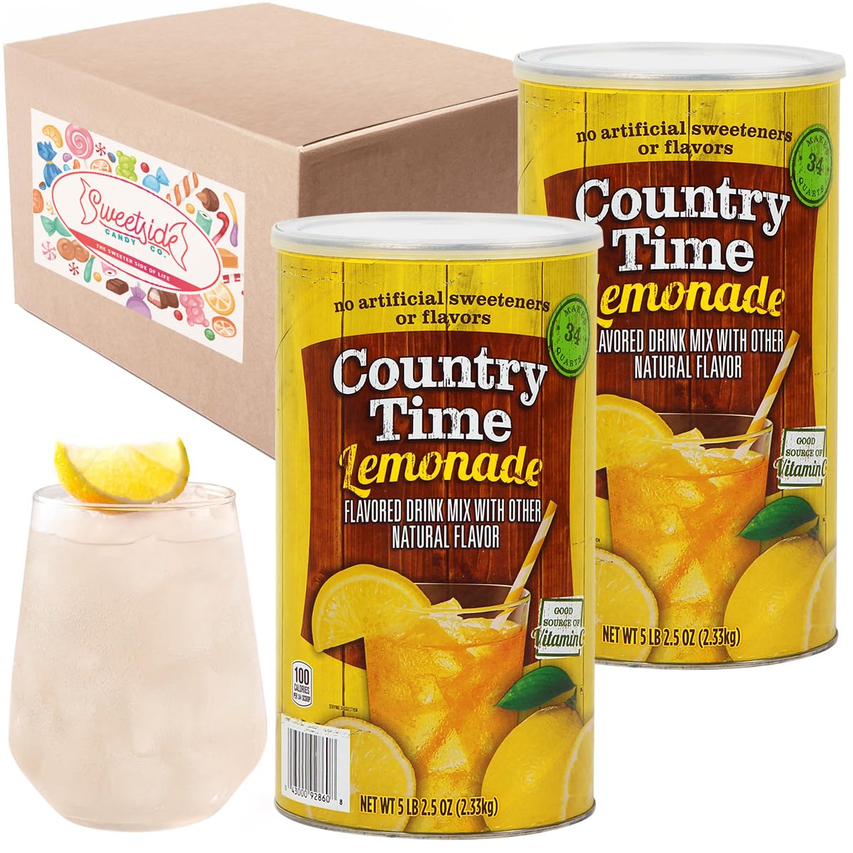 Powdered Lemonade Drink Mix- Countrytime Refreshing Lemonade Mix Powder Drink With Other Natural Flavor - Packaged In Resealable Canister With Easy Measure Scoop, 5Lb Bucket, 2 Pack (Total 10.3Lb)