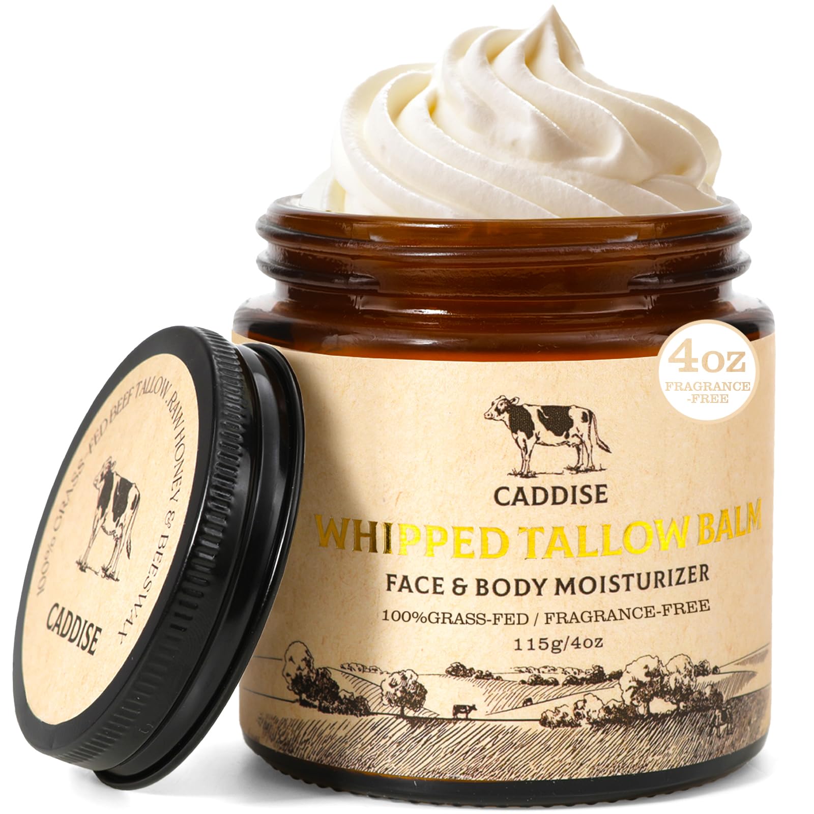 Whipped Beef Tallow for Skin-100% Grass-Fed Handmade Cream Moisturizer for Face & Body, Natural with Honey, Shea Butter, Jojoba 