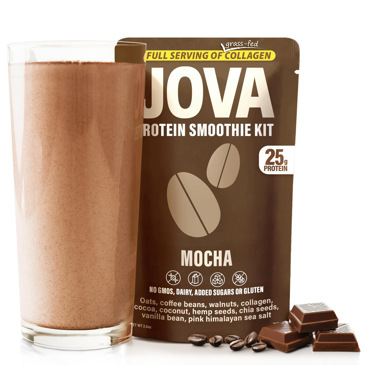JOVA Mocha Protein Smoothie Kit | 25g Protein, 8g Fiber | Real Whole Food Ingredients | Delicious Mocha Flavor, No Sugar Added |