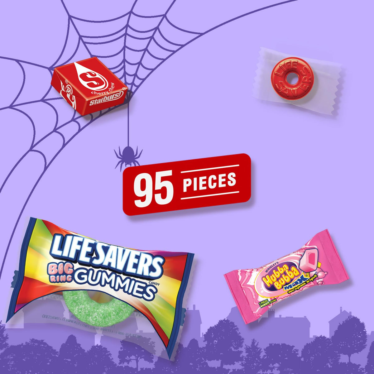 Starburst, Life Savers, Hubba Bubba & Life Savers Gummies Halloween Candy Assortment, 95 Ct Bulk Bag