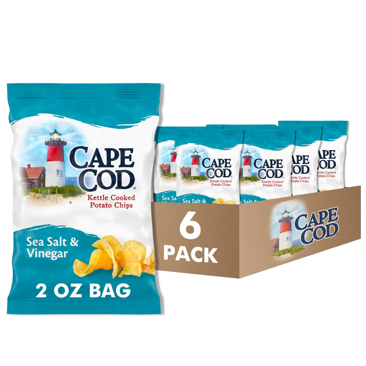 Cape Cod Potato Chips, Sea Salt And Vinegar Kettle Chips, 2 Oz (Pack Of 6)