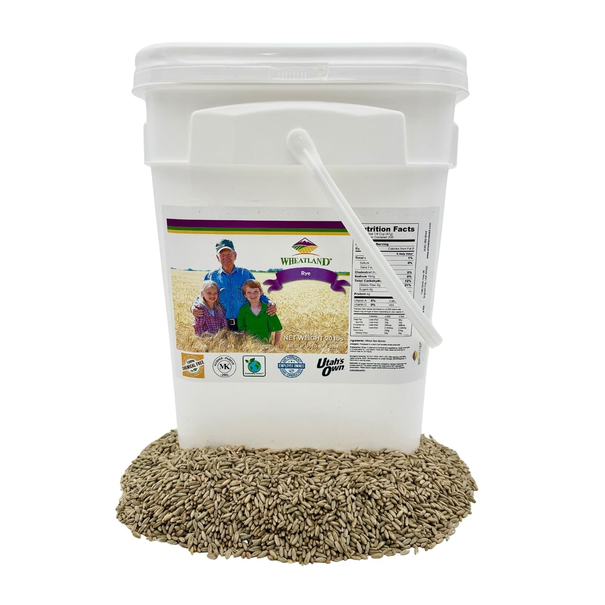 Rye Berries, 20Lb Bucket With Mylar And Oxygen Absorber, Non Gmo, No Glyphosate Residue, Lab Verified Chemical Free, Enhanced Packaging 25 Year Shelf Life, Kosher, Utahs Own, Great For Baking And Brewing, High Trust / Employee Owned Seller