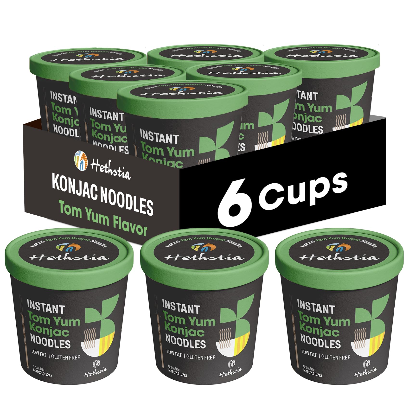Hethstia Shirataki Noodle Tom Yum Soup Cups, Low Carb, Keto-Friendly, 5.37 oz, Pack of 6