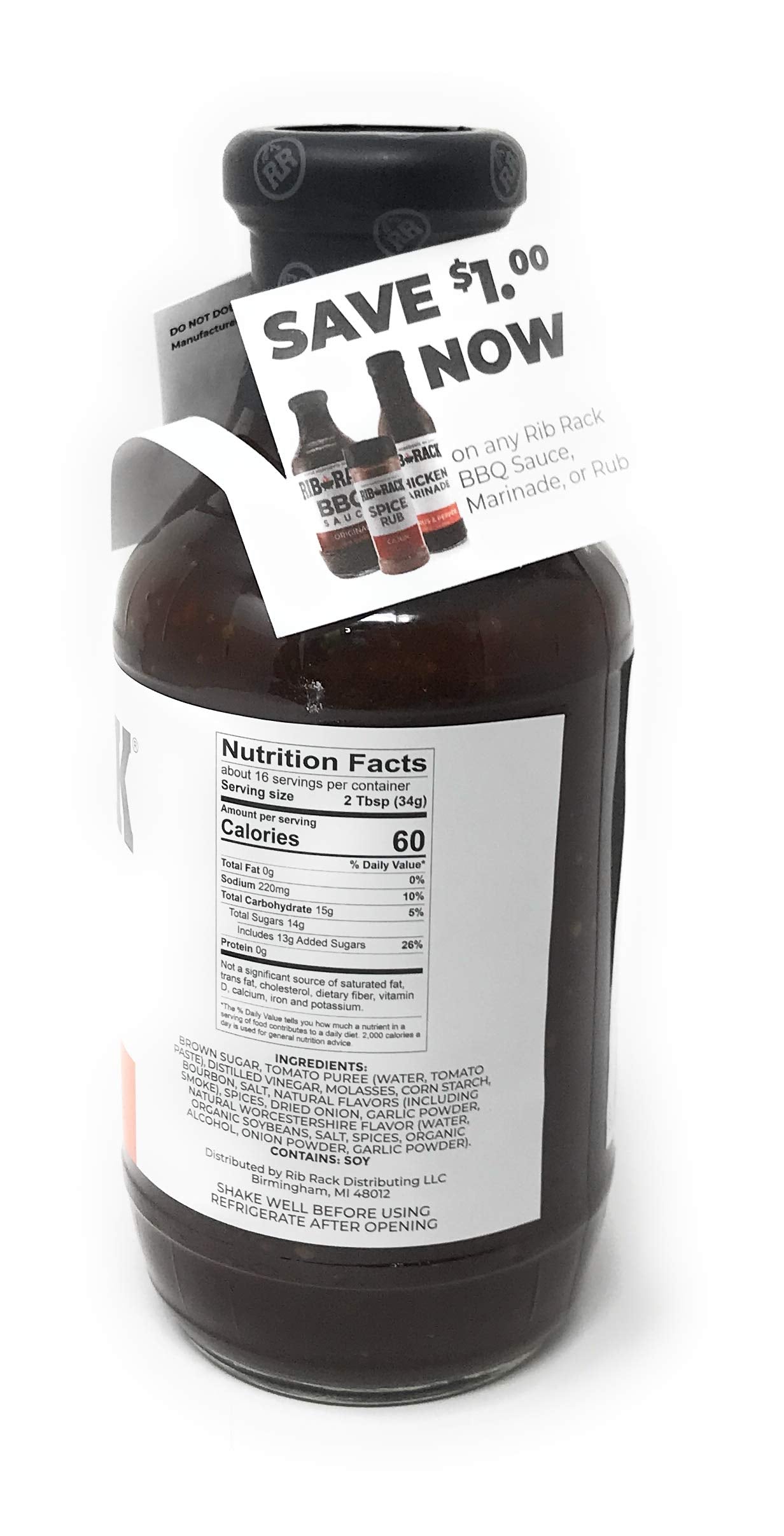 Rib Rack All Natural Southern spirit-inspired flavor BBQ Sauce, 19 Ounce, Pack of 6