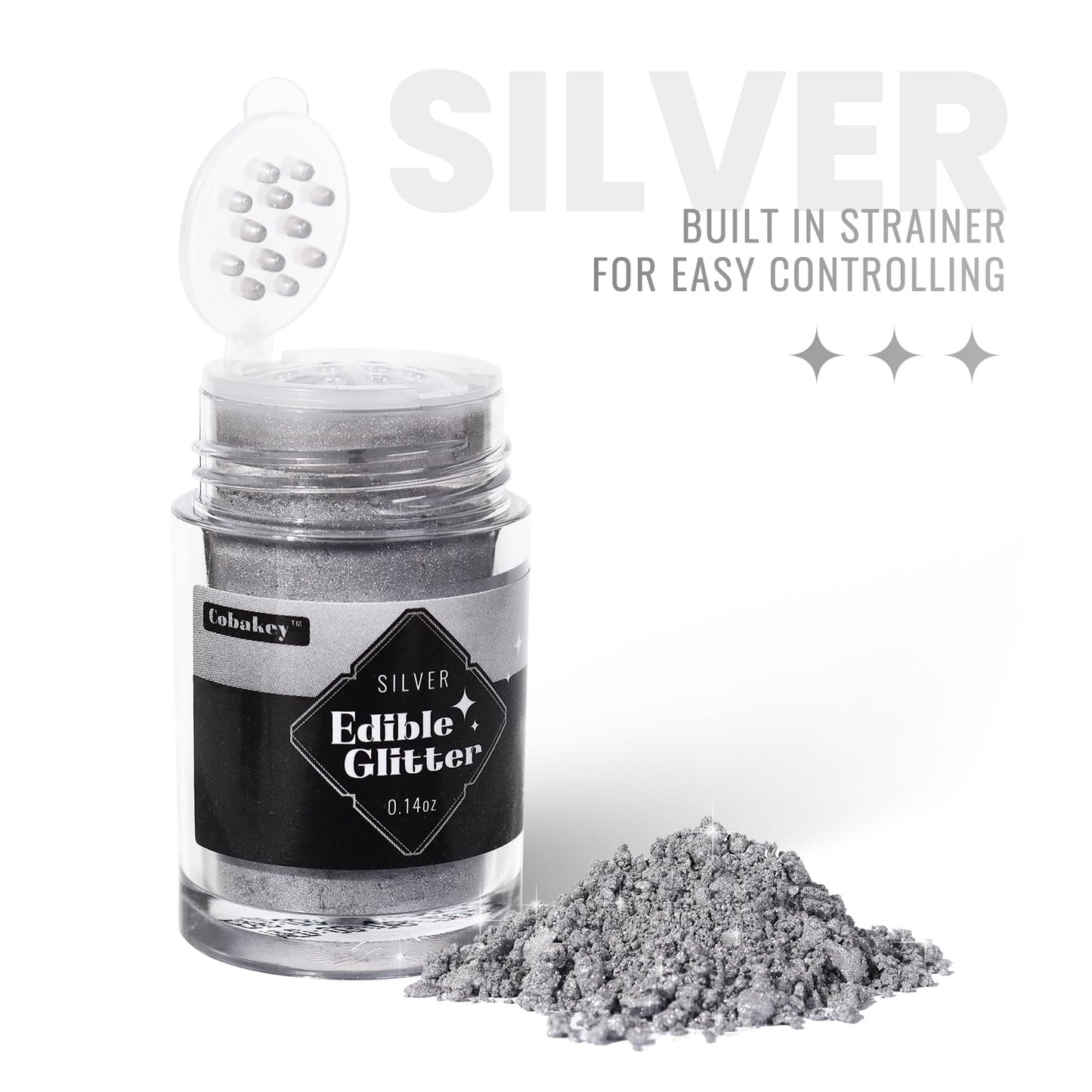 Cobakey Edible Glitter for Cocktails, 4g Silver Gray Glimmer Powder for Baking and Cake Decorating