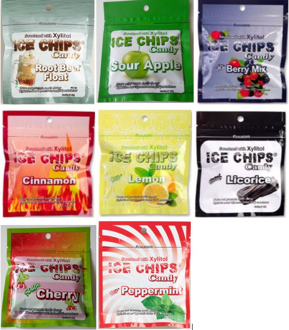Ice Chips Xylitol Candy In Resealable Pouch (1 Oz) 8 Pack Assortment