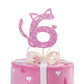 MINUET MINUTE Cat Six Cake Topper - Pink Glitter, Number 6 Birthday Decoration for Baby Girl Party Supplies