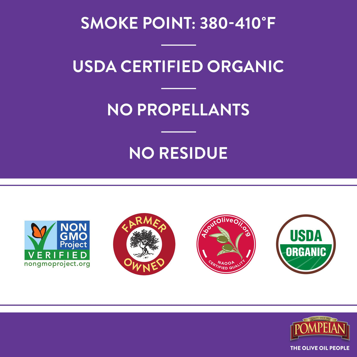 Pompeian Usda Certified Organic Smooth Extra Virgin Olive Oil Non-Stick Cooking Spray, First Cold Pressed, Delicate Flavor, Perfect For Sautéing & Stir-Frying, No Propellants, 5 Fl. Oz.,(Pack Of 6)