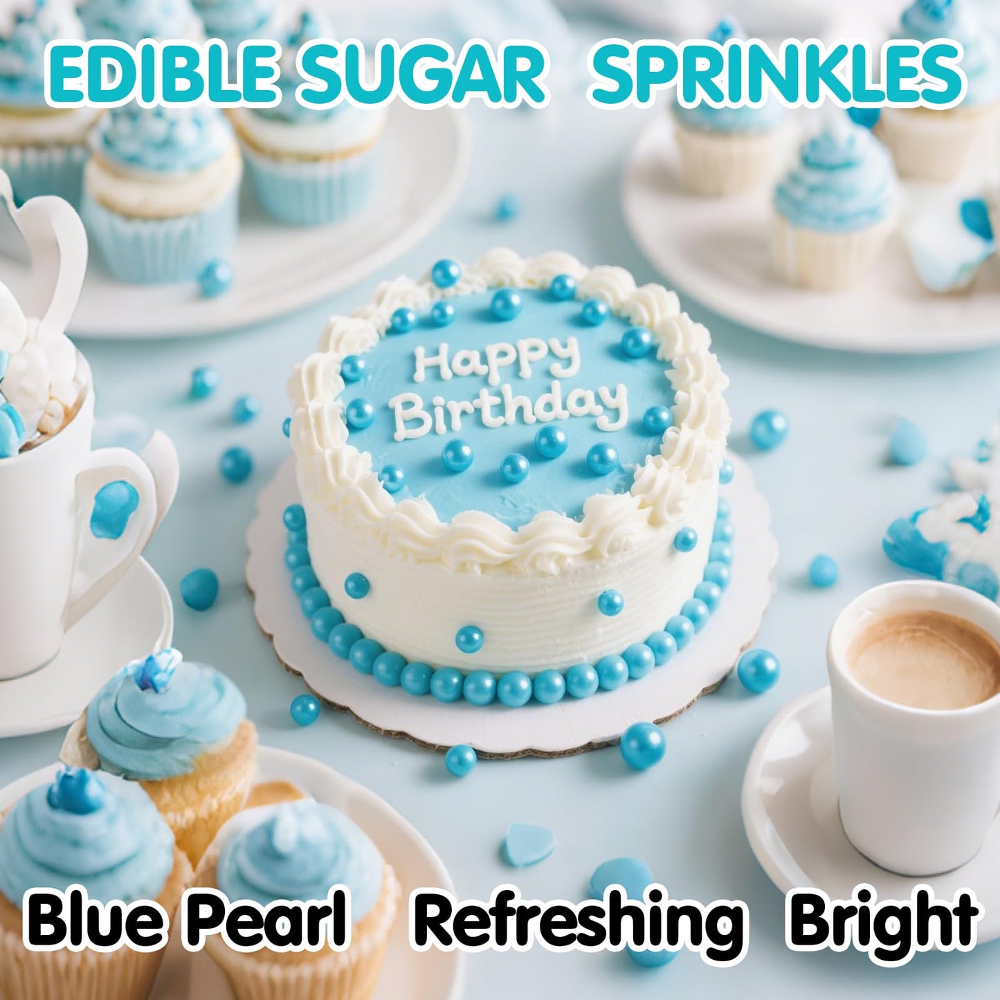Sugarzy Edible Pearl Sprinkles, Blue Pearl, 130g Baking Decorations, Cupcake Toppers, Cookie and Ice Cream Toppings