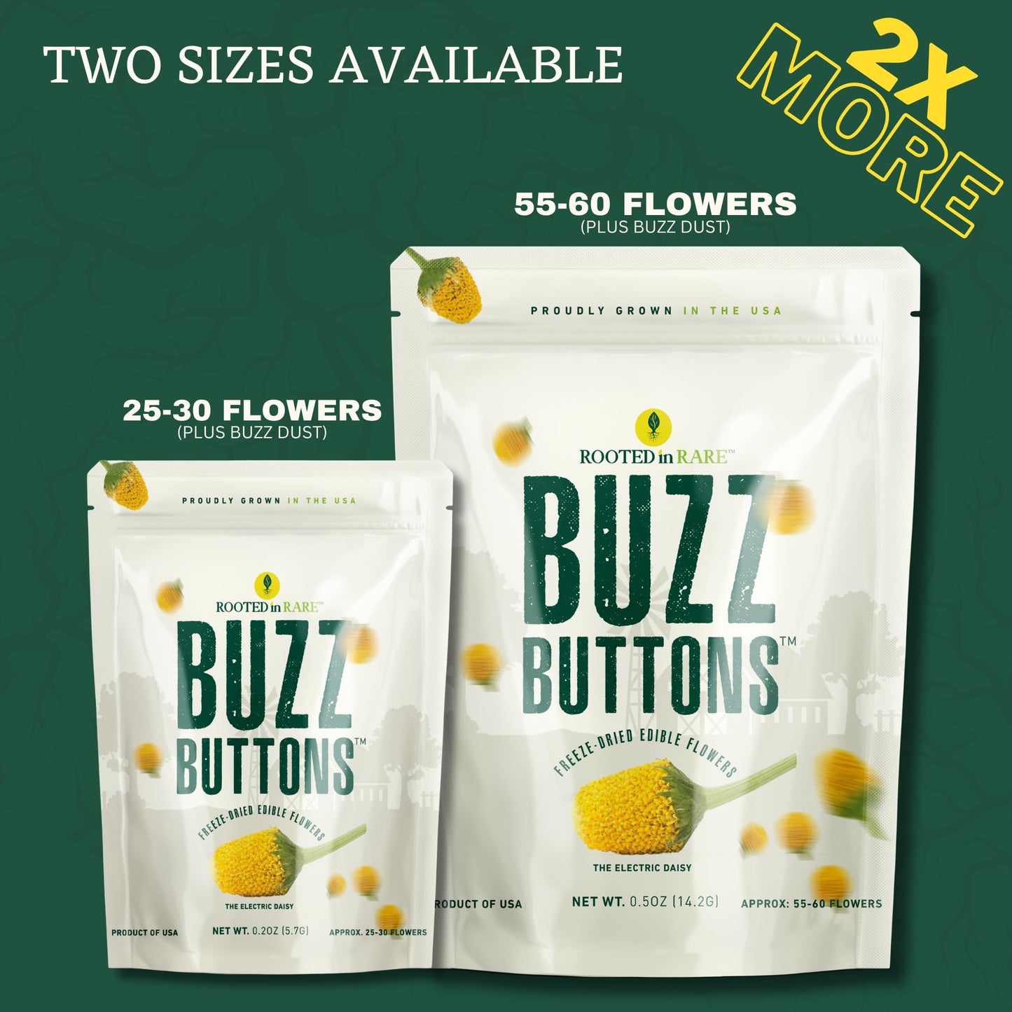 Buzz Buttons Edible Flowers For Cocktails | Grown In USA | Spilanthes | Freeze Dried Edible Flowers for Drinks | Szechuan Buttons | Edible Dried Flowers For Drink Garnish | .2oz Pouch